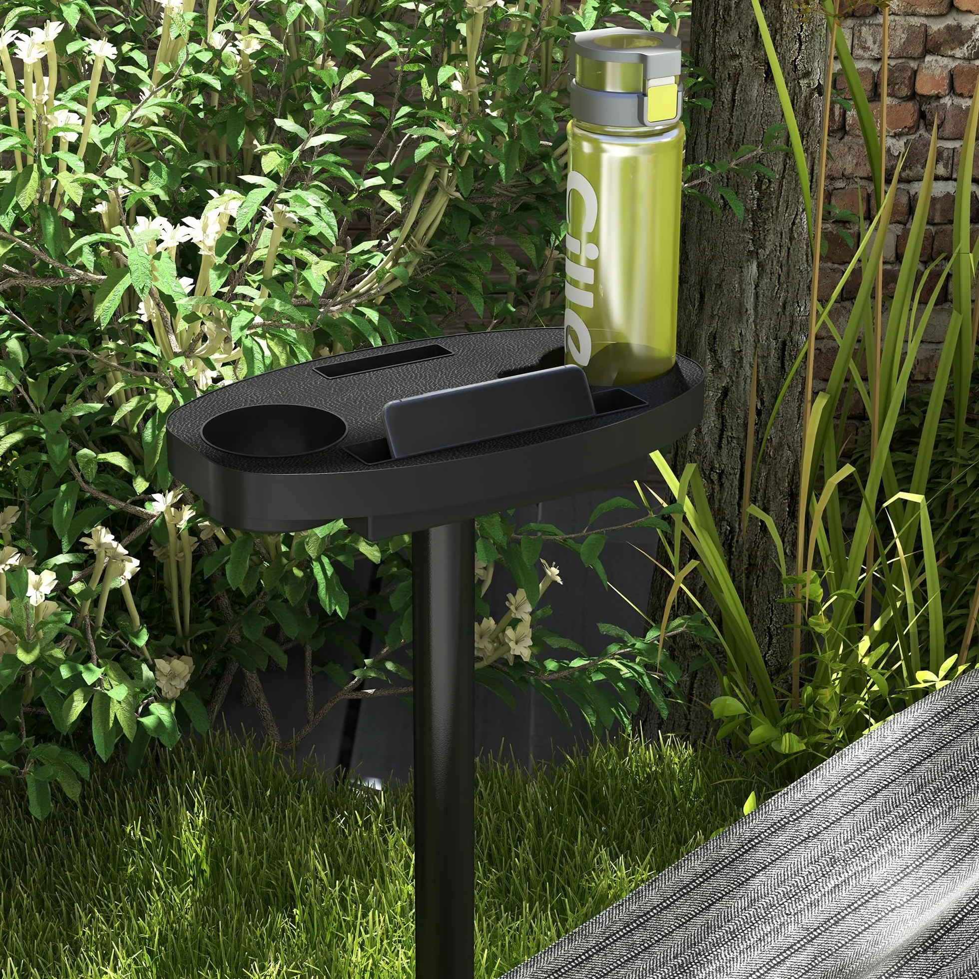 Outsunny Supporto per Amaca in Acciaio con Tavolino Integrato, Base per Amaca con Carico Massimo 150kg, Nero