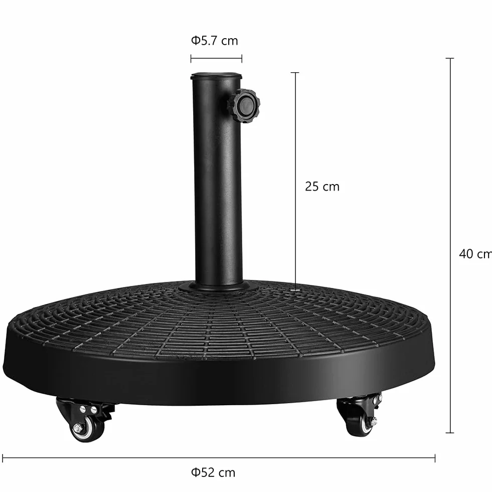 BAKAJI Base per Ombrellone da giardino con 4 Ruote e Freni, Resina Acciaio Forma Tonda, Supporto per Ombrelloni 38/48mm da Giardino Peso 25 kg, Ideale per Esterno, Spiaggia, Bar, Ristoranti, Patio