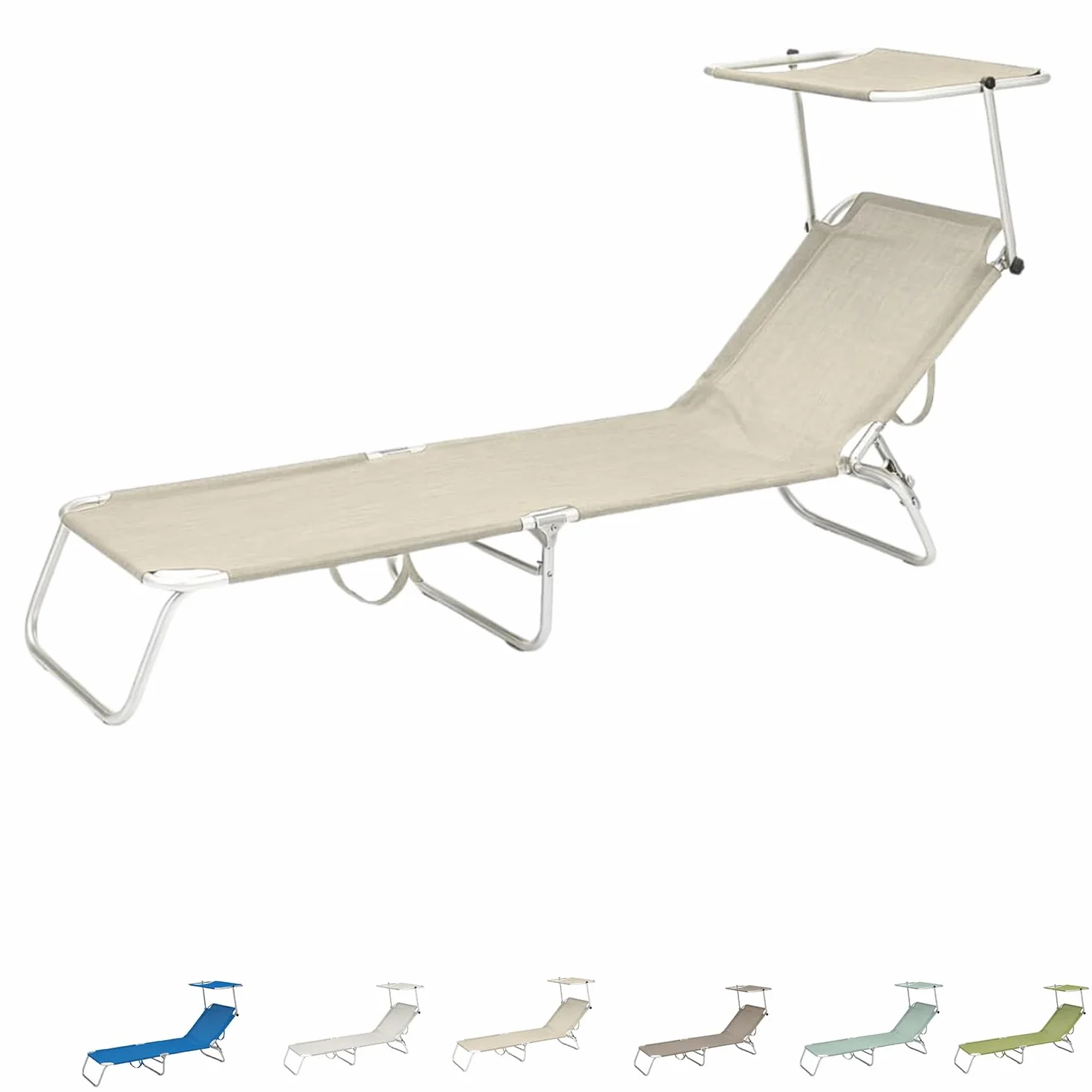 VIRSUS Lettino Prendisole Pieghevole 180x55x90 cm Textilene Metallo Tubolare 18mm Peso Max 120kg Beige
