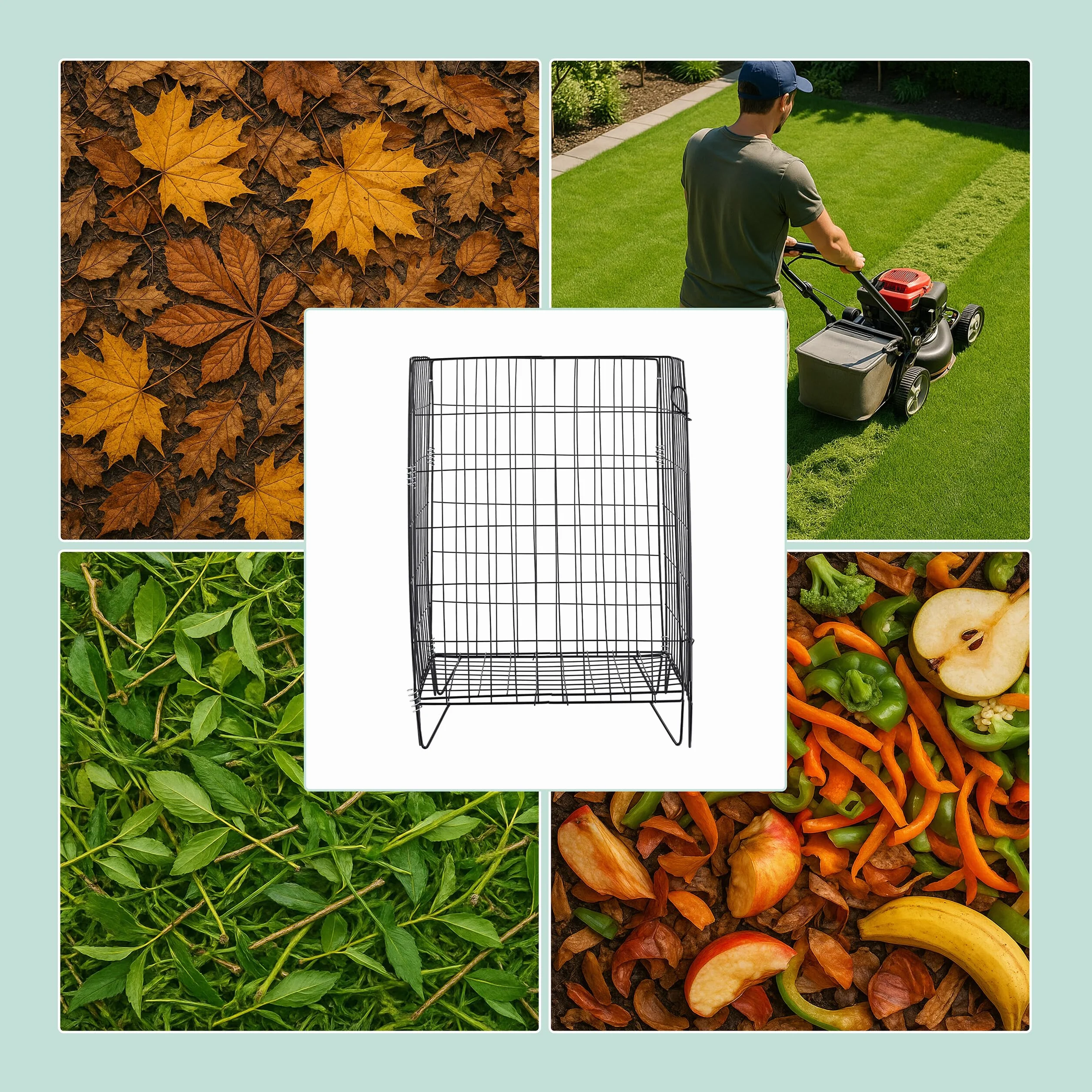 Relaxdays Compostiera in Metallo, per Compost da Giardino, Contenitore per Foglie e Fogliame, HLP: 48 x 46 x 46 cm, Nero