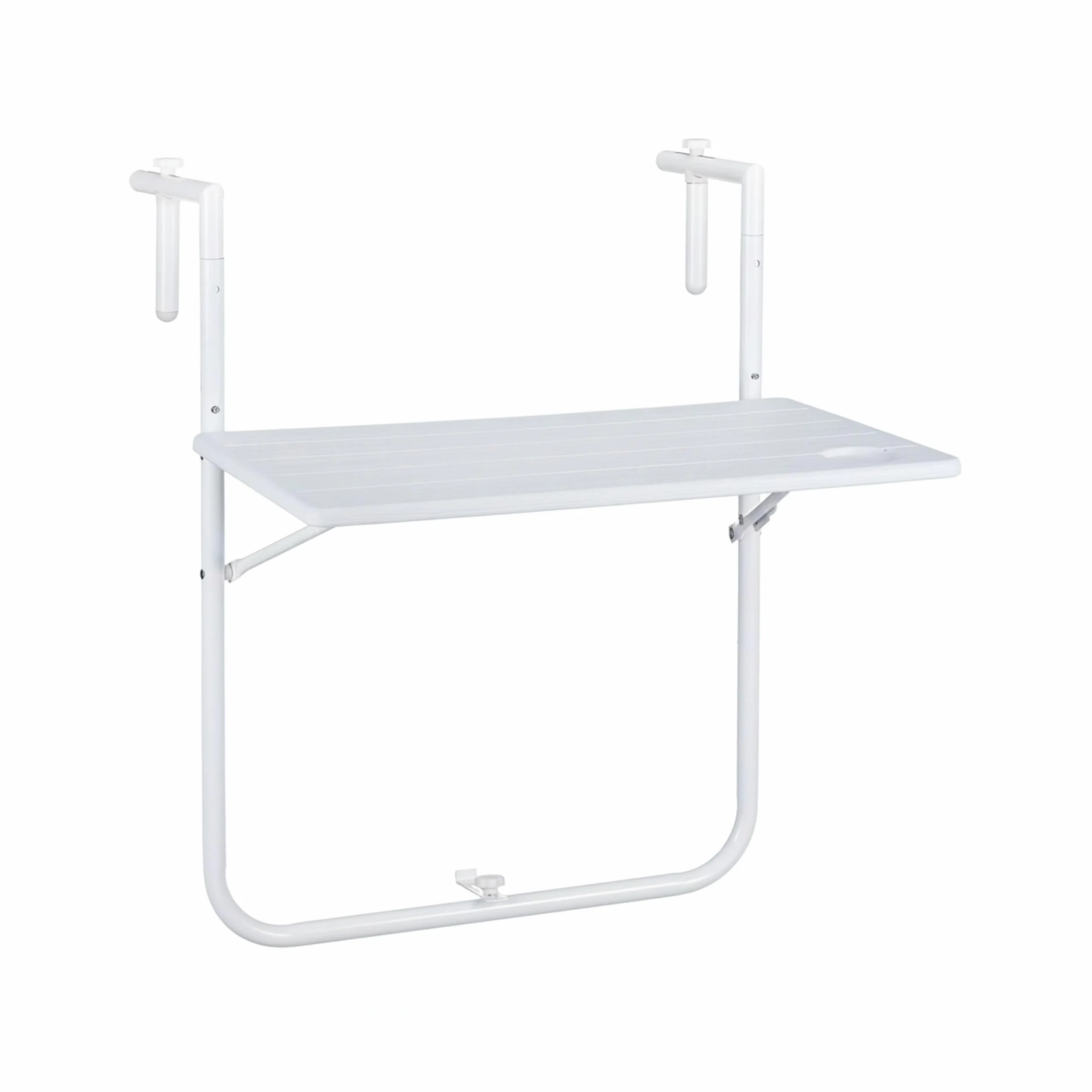 Relaxdays Tavolino Pieghevole per Balcone Regolabile 3 Altezze 59,5x35,5 cm Bianco