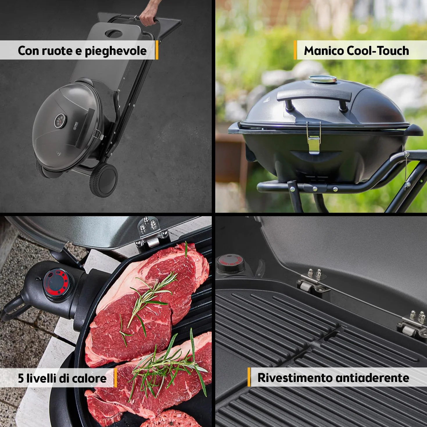 TZS First Austria Barbecue elettrico 2 in 1 2400W BBQ pieghevole con termometro