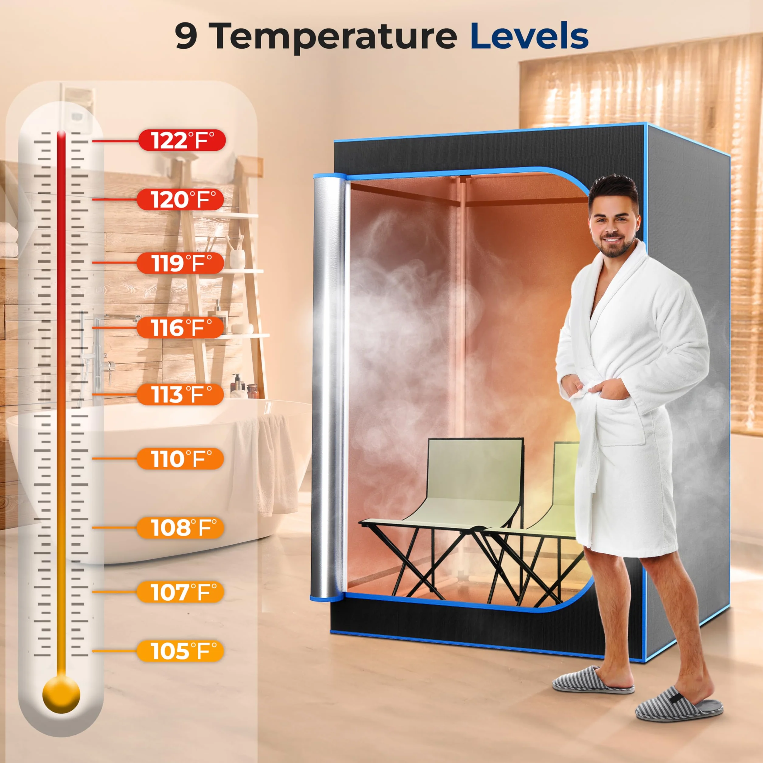 SereneLife Sauna a Vapore Portatile con Sedia e Telecomando, Bagno Turco, Infrarossi Tappetino Scaldapiedi, Nera