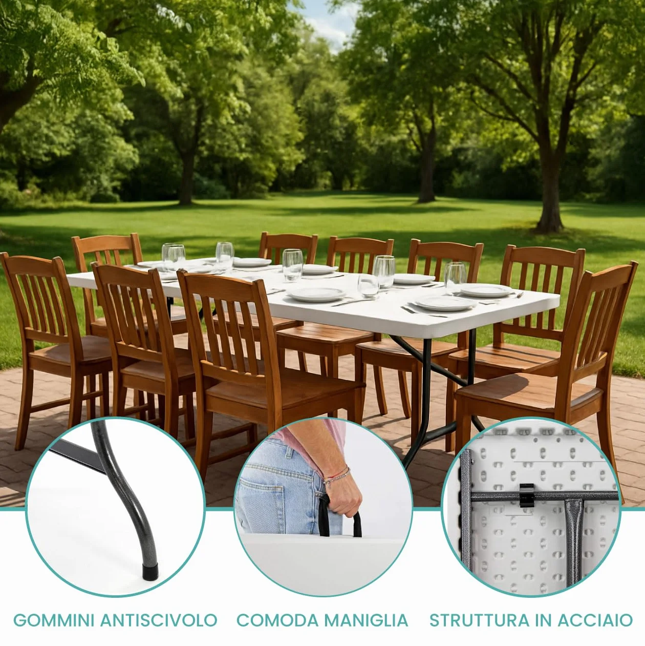 Brigros Tavolo Pieghevole Da Giardino 180x70x74 Pieghevole A Valigetta Con Maniglia Salvaspazio