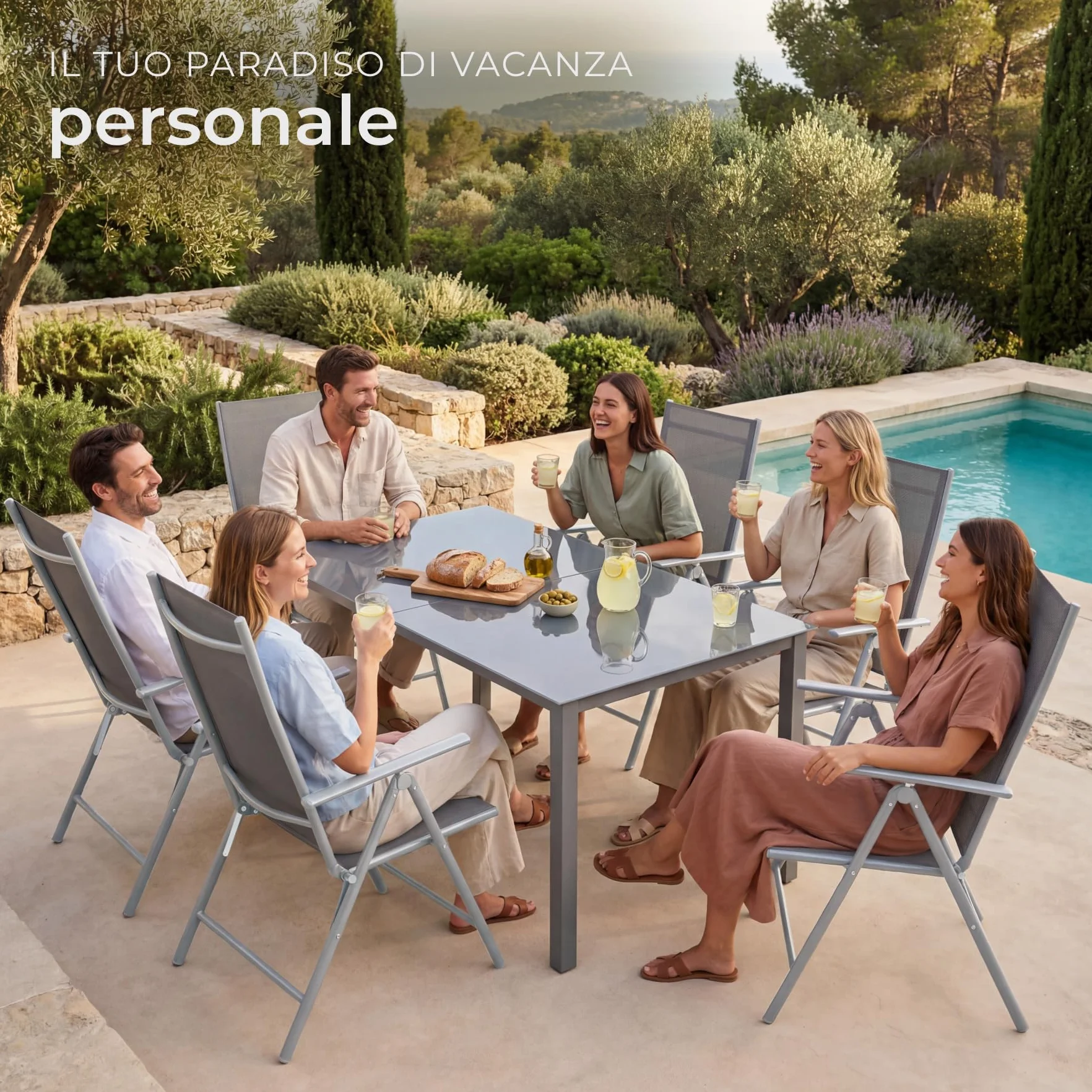 Set da 2 Sedie da Giardino in Alluminio Pieghevoli Schienale Regolabile 7 Posizioni 67x56x105cm Carico Max 110kg Grigio Argento