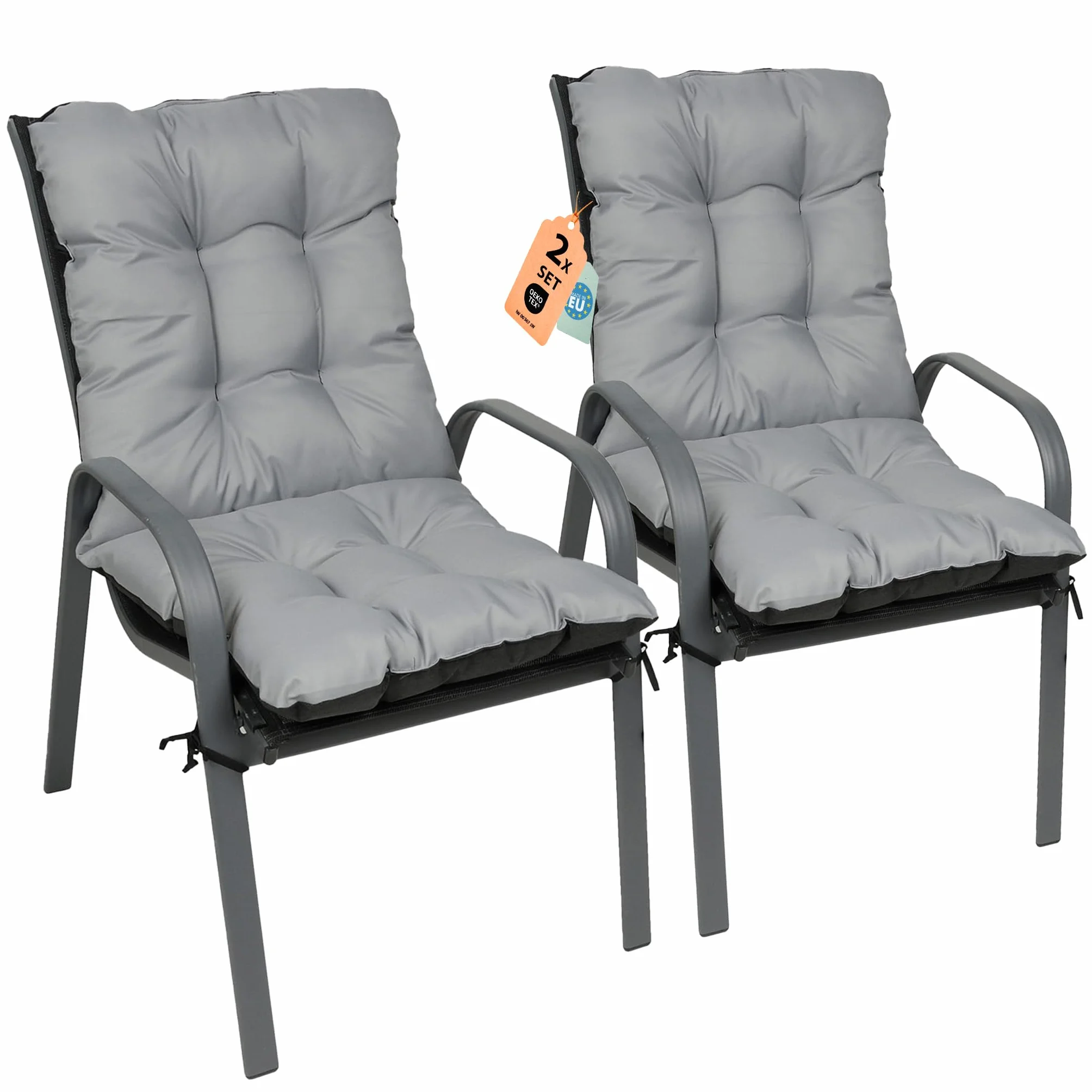SuperKissen24. Set di 2 Cuscini per Sdraio 96x48 cm da Esterno ed Interno Resistente e Comodo per Sedie Reclinabili, Spiaggine e Poltrone da Giardino - Grigio