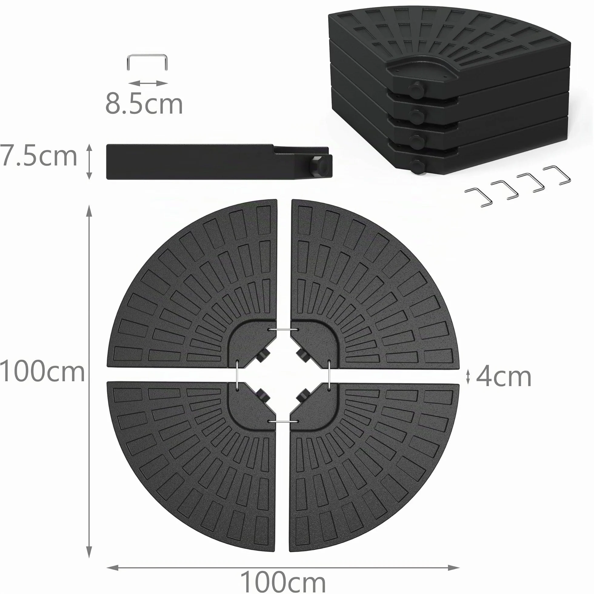 VOUNOT® Base per Ombrellone da Giardino in Plastica, Riempibile con 52 Litri di Acqua o 100 kg di Sabbia, Nero