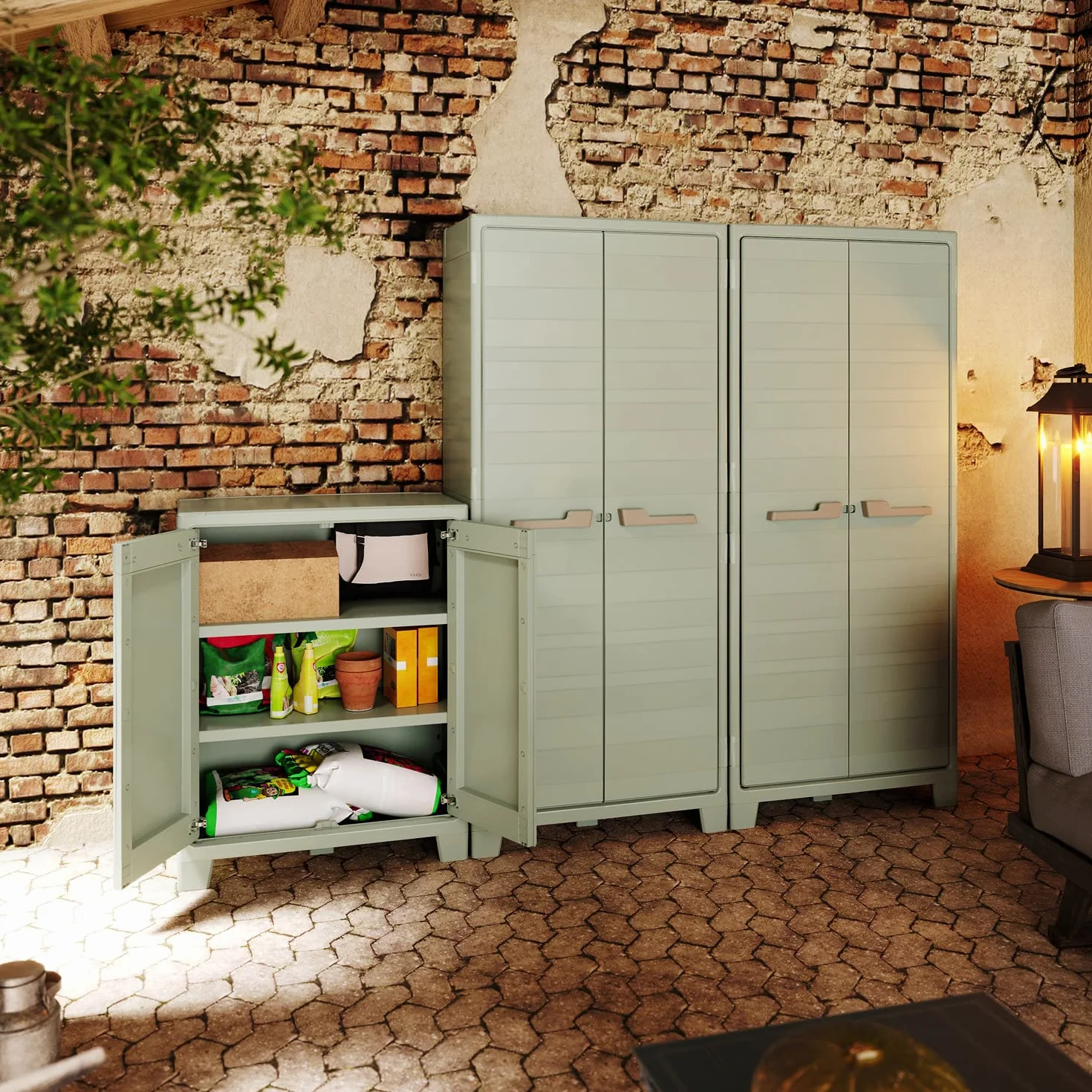 Keter Armadio 2 Ripiani Regolabili Realizzato In Resina Planet Outdoor Basso, Verde, 80 x 44 x 100 cm