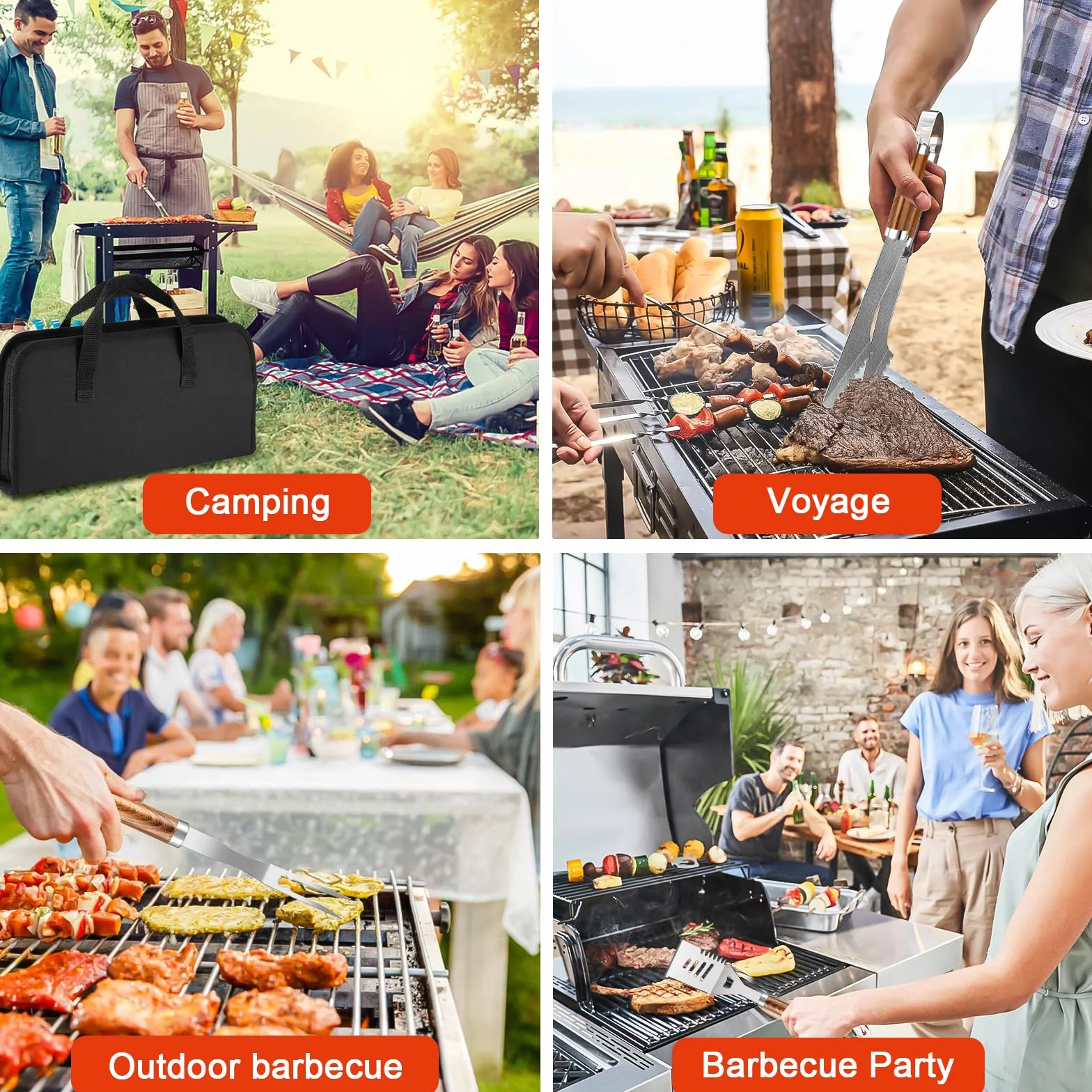 Set Barbecue 34 Pezzi, Utensili da Barbecue in Acciaio Inox, Accessori da Grill, con Borsa di Archiviazione e Tappetini, Regalo per Uomini, per Campeggio e Feste all'Aperto