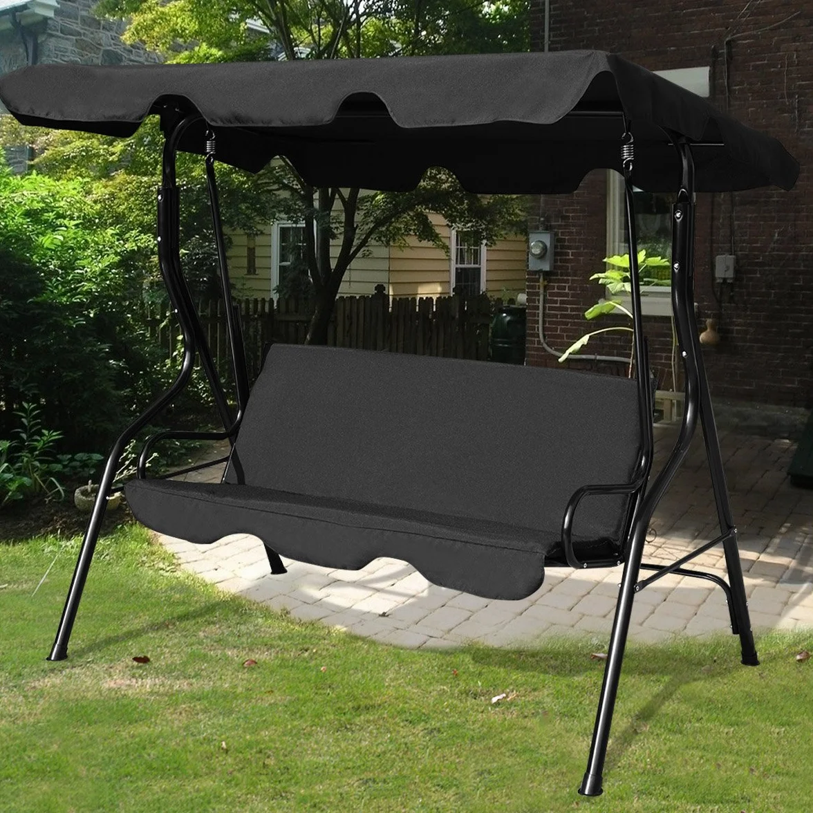 RELAX4LIFE Dondolo da Giardino 2/3 Posti, Dondolo da Esterno in Acciaio, Tettuccio Parasole Regolabile, per Arredo Giardino, Terrazzo e Balcone (170x110x153cm, Nero)