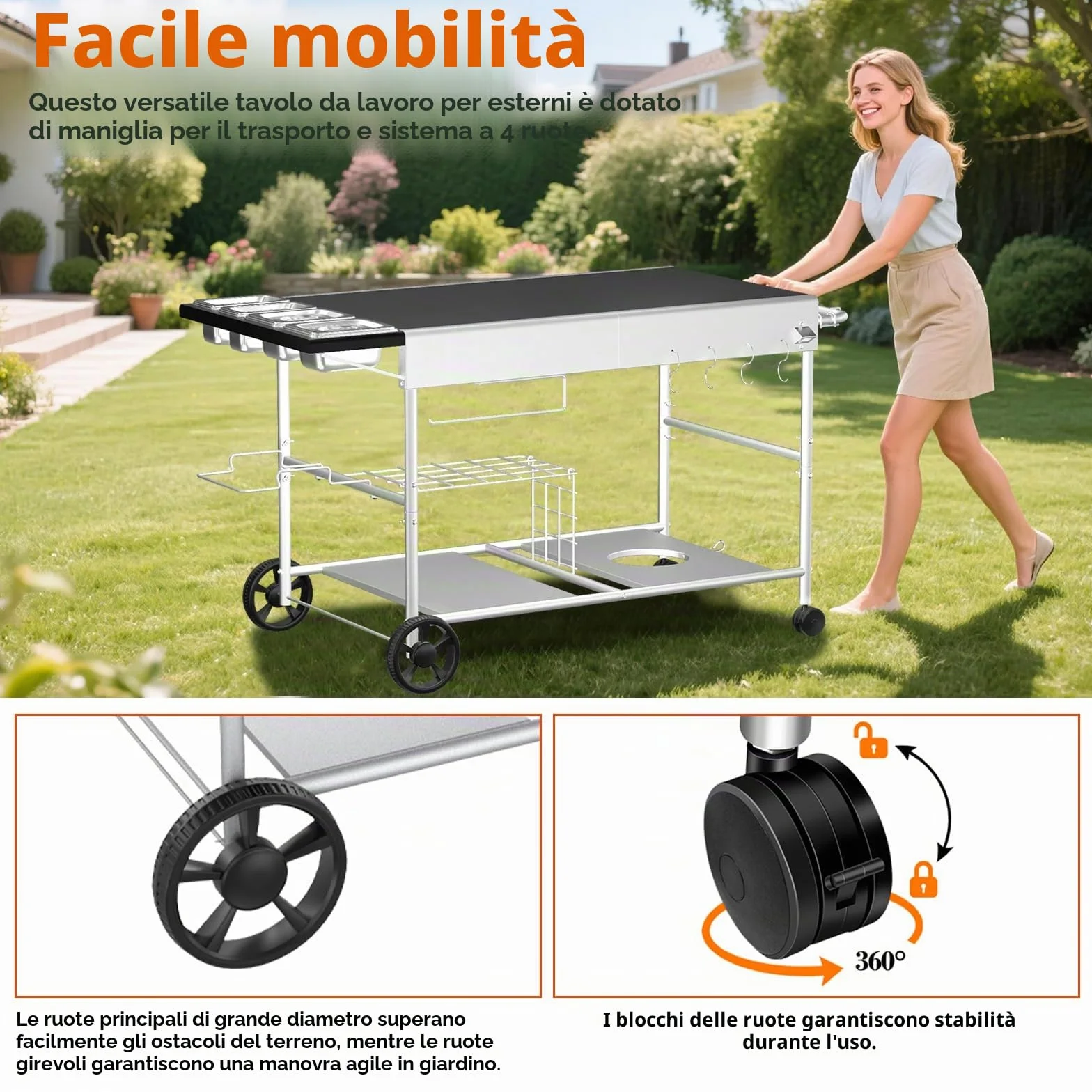 GFTIME Carrello tavolo per forno pizza 128x64 cm per Ooni Koda/Karu/Fyra 16 & 12, Ninja Woodfire, Blackstone