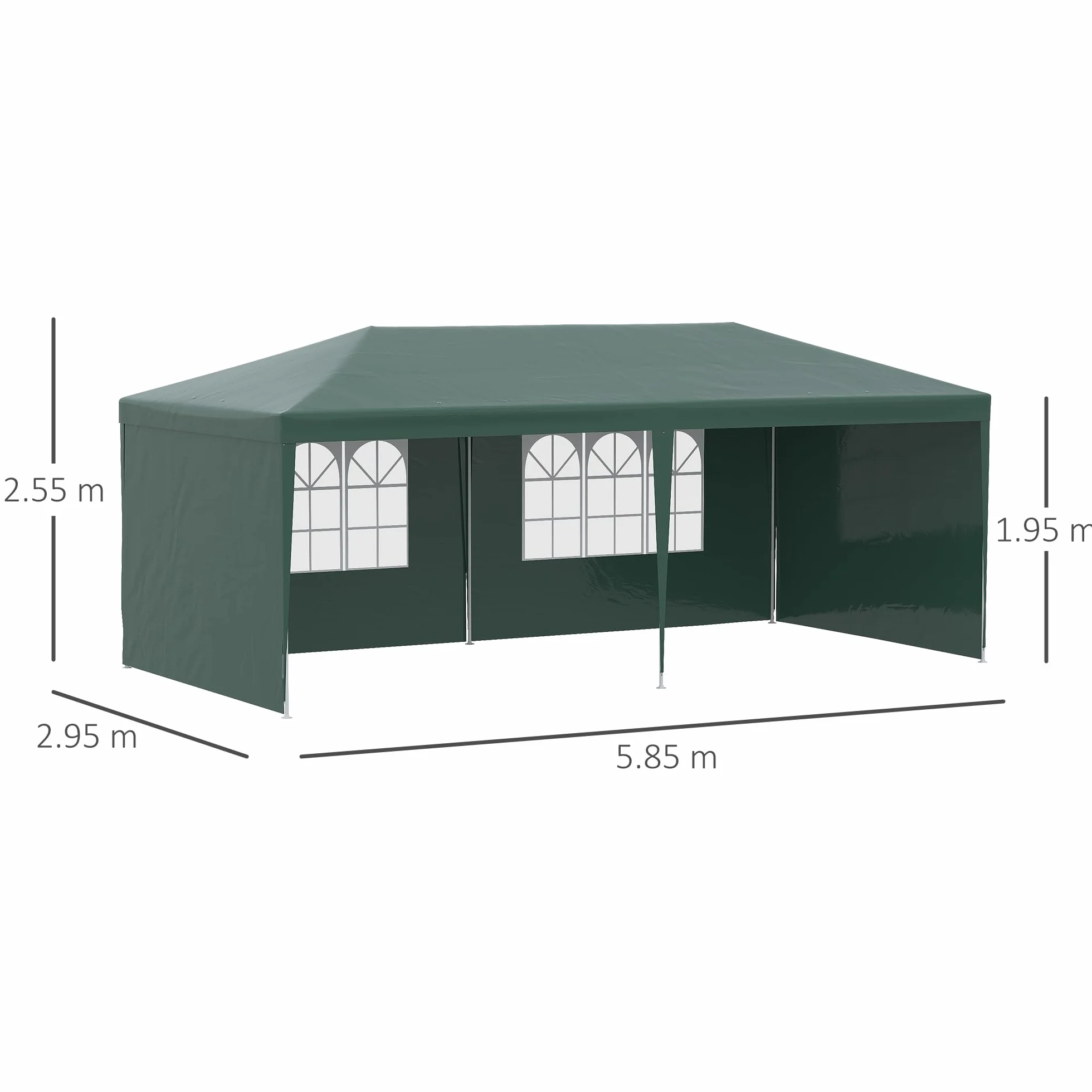 Outsunny Gazebo Giardino 6x3m Acciaio PE Protezione UV Pareti Rimovibili Finestre Verde