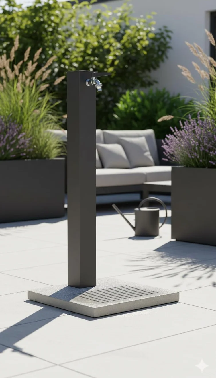 belfer Fontana da Giardino con Rubinetto e Base in Cemento 42/QBM Antracite