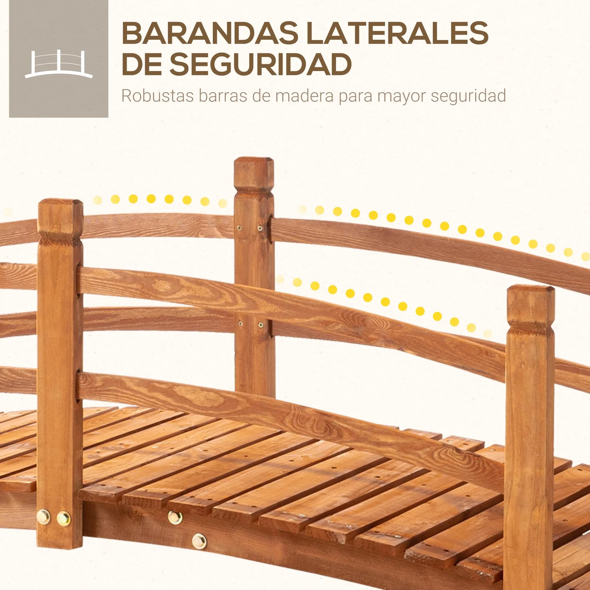 Outsunny Ponte ad Arco in Legno 185x72x58 cm con corrimano Ponte da Giardino per la Decorazione del Patio Carico 200 kg Naturale