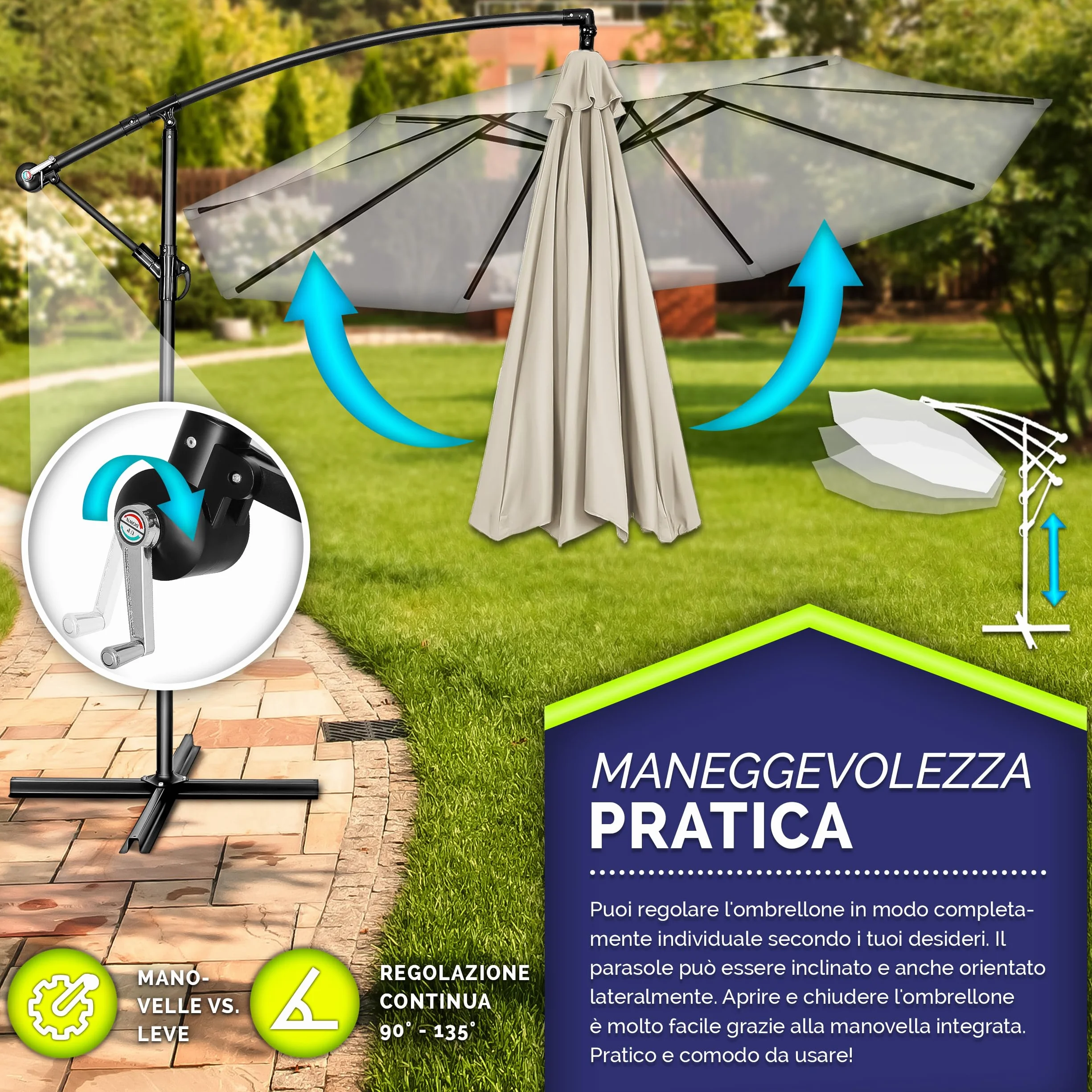 Tillvex Ombrellone da Giardino Ø 300 cm Alluminio Con Protezione UV Impermeabile Base Inclusa