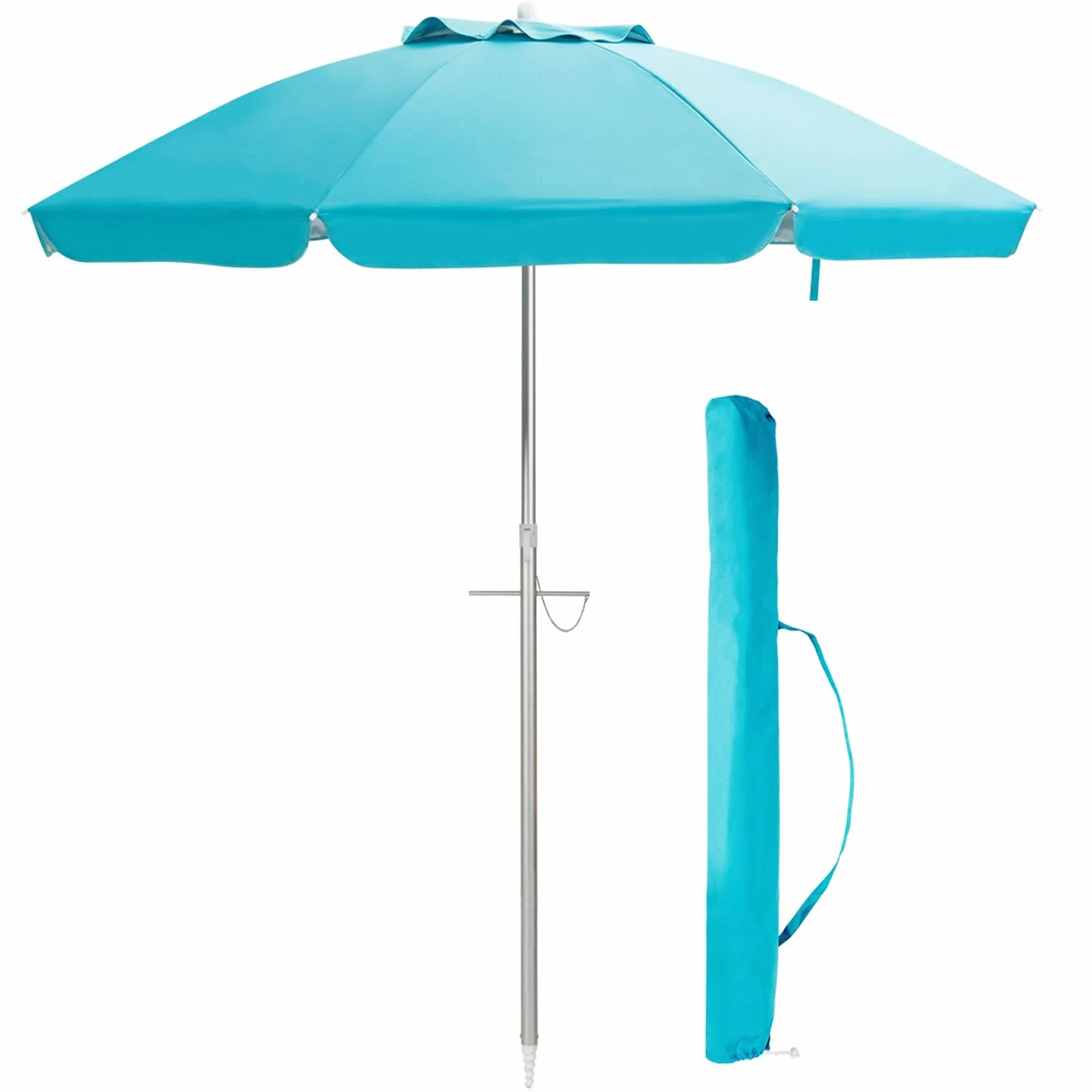 COSTWAY Ombrellone da Spiaggia 198 cm, Parasole Esterno con Palo Inclinabile in Alluminio, Anti UV 50+, 8 Stecche, Blu