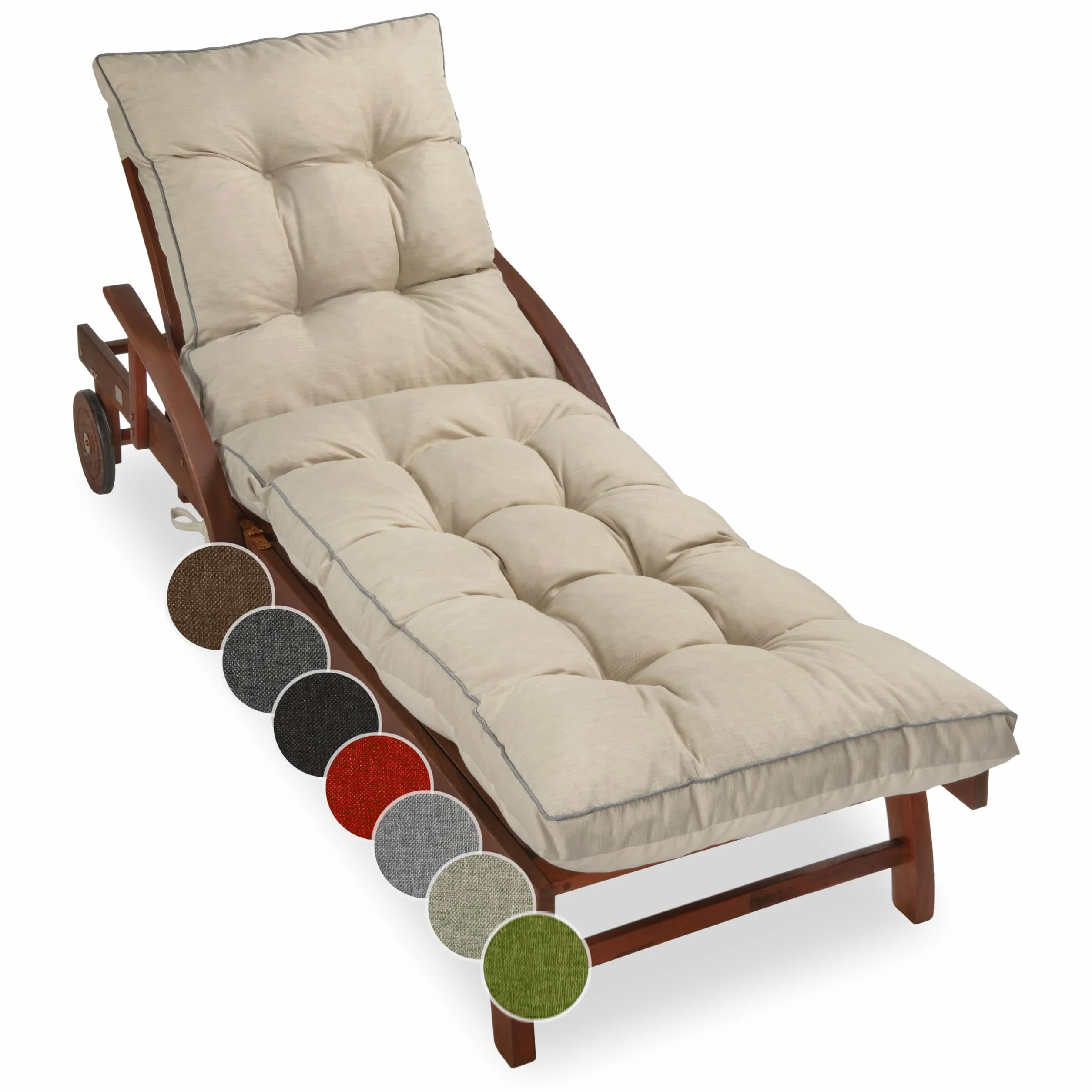 sunnypillow Cuscino per Lettino 200 × 60 – Materassino per Sdraio da Giardino, Spesso 13 cm – Outdoor, Impermeabile, Resistente ai Raggi UV – Cuscino per Lettino Prendisole e Sedia a Sdraio – Cremoso