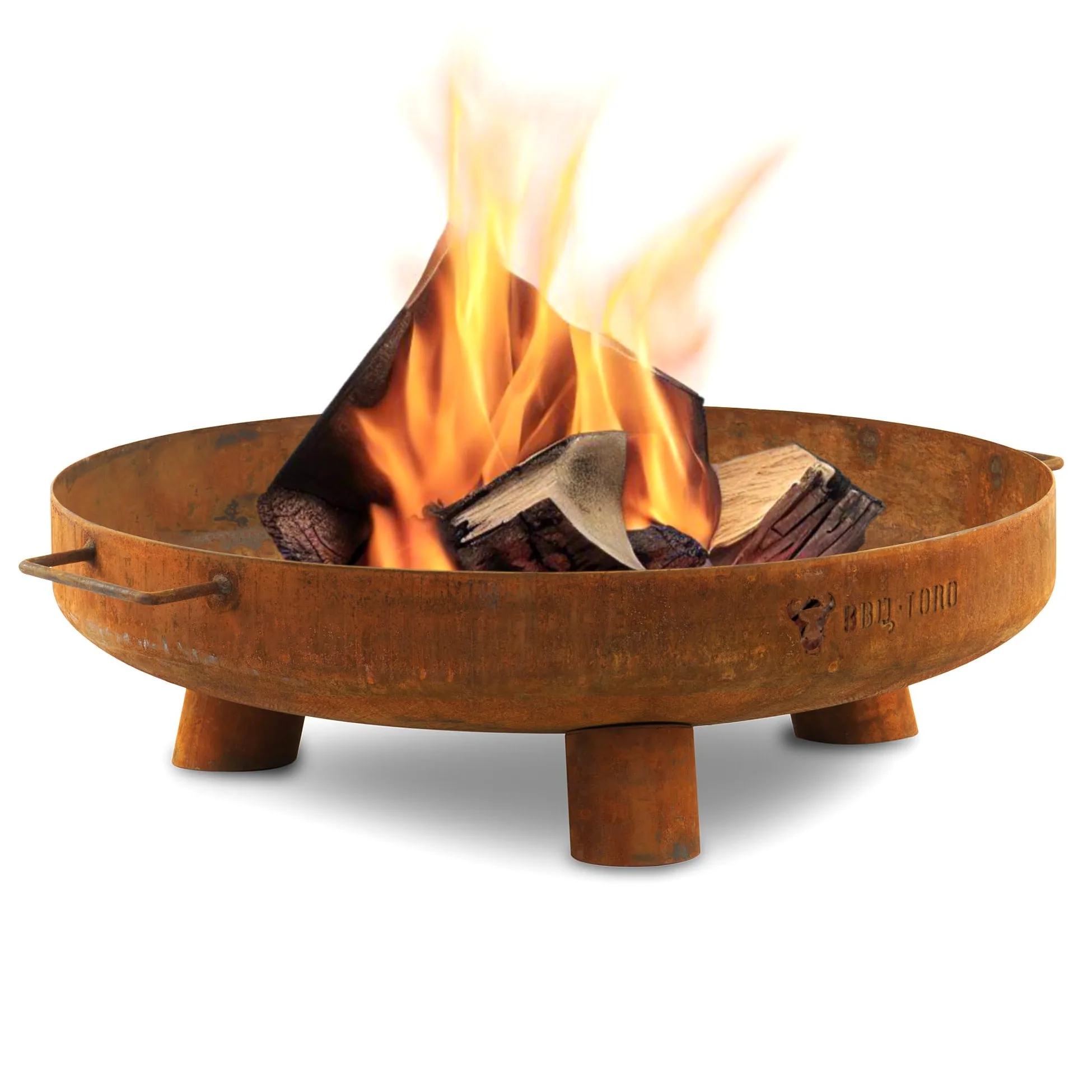 BBQ-Toro Ciotola per fuoco Ø 60 cm | effetto ruggine | ciotola per fuoco da esterno con tre gambe e due maniglie | Braciere da giardino, pozzo per fuoco, vassoio per fuoco