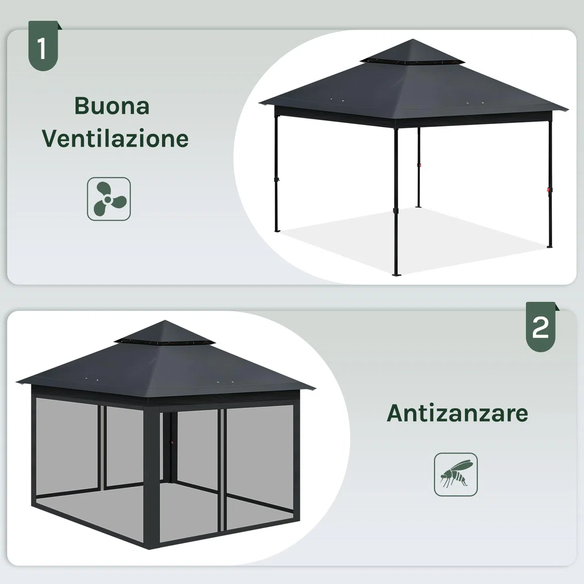 WOLTU Gazebo da Giardino 3x3 Pieghevole Impermeabile con Zanzariera Doppio Tetto Antracite