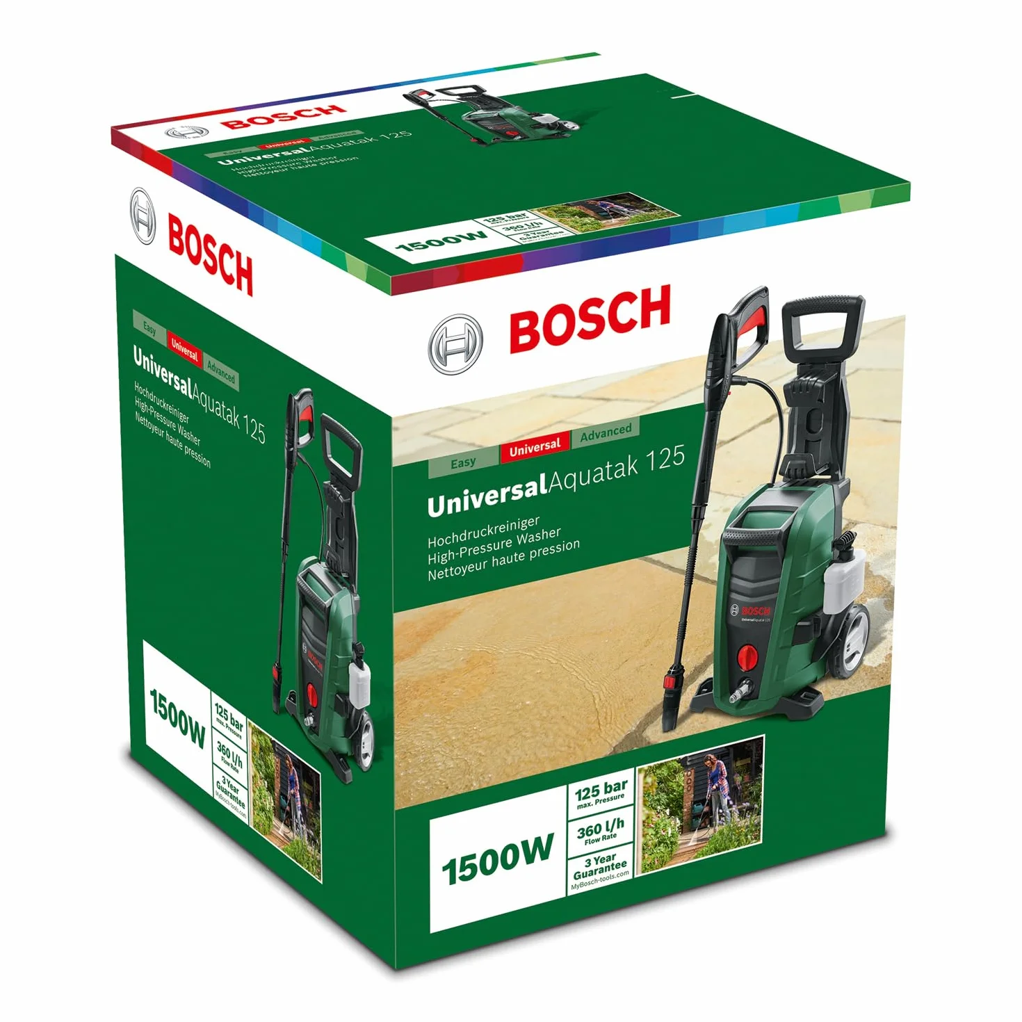 Bosch Idropulitrice UniversalAquatak 125, 1500W, 125 bar, 360 l/h, 5m tubo, 5m cavo
