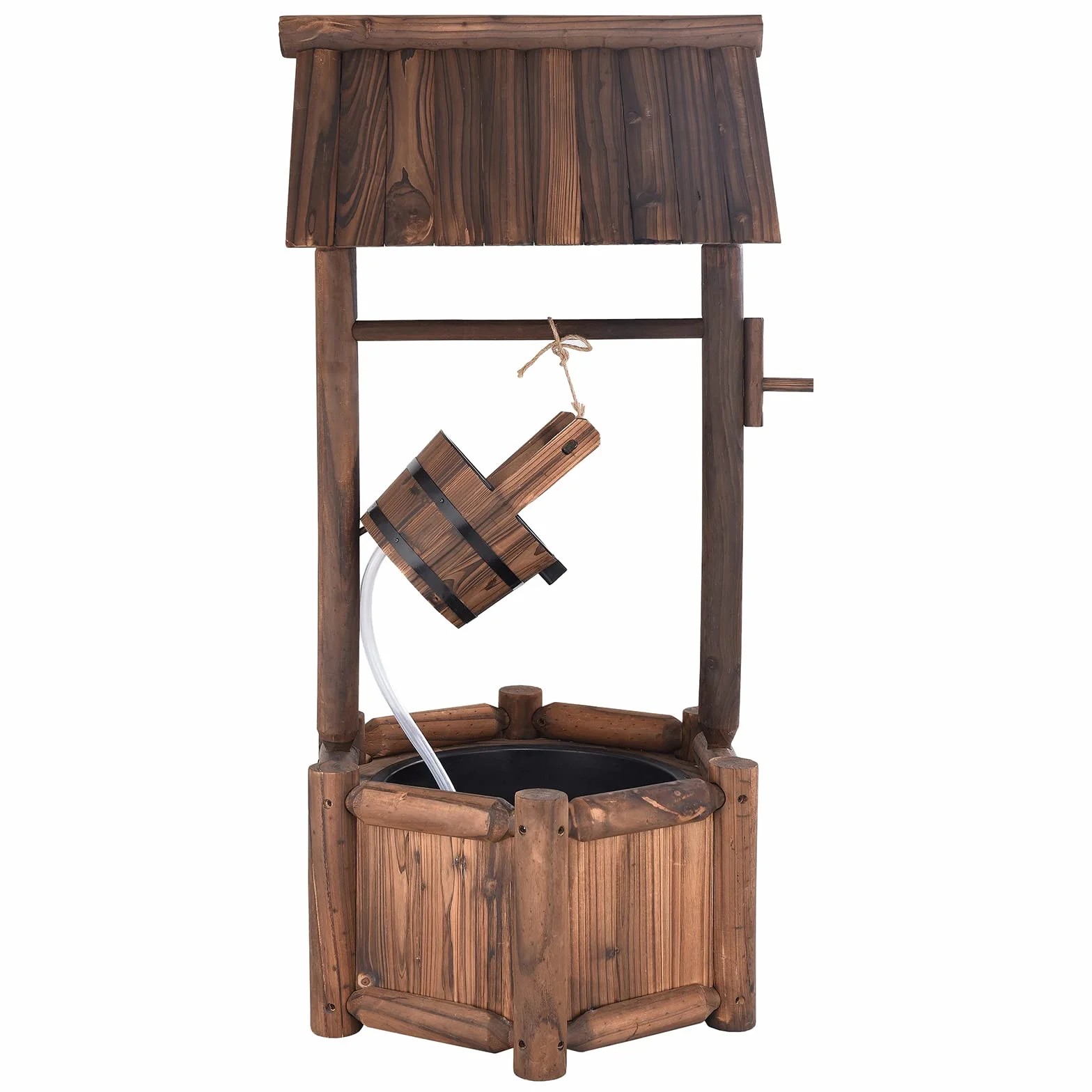 COSTWAY Pozzo da Giardino, Pozzo Decorativo con Pompa Elettrica, in Legno d'Abete, 58,5 x 51 x 117 cm, Marrone (Modello 2)