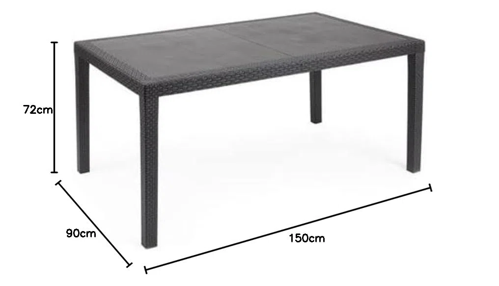 Tavolo Fisso Intrecciato Stile Rattan Plastica Antracite 150x72x90 cm