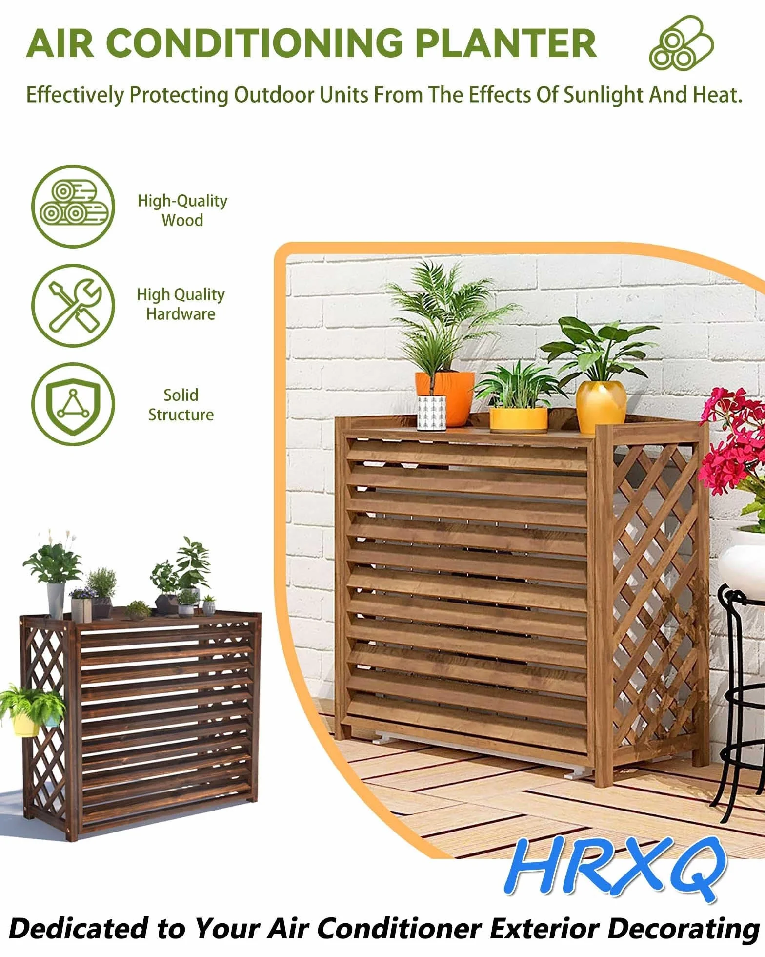 Copri Condizionatore da Esterno in Legno Massiccio 105x47x80 cm Protezione Solare Terrazza Balcone Patio