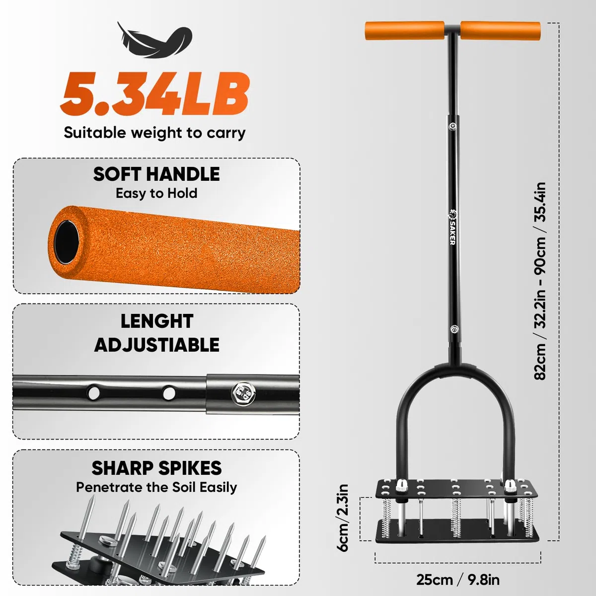Saker Aeratore per prato con 15 punte in ferro, design a molla, aeratore manuale in metallo per terreno
