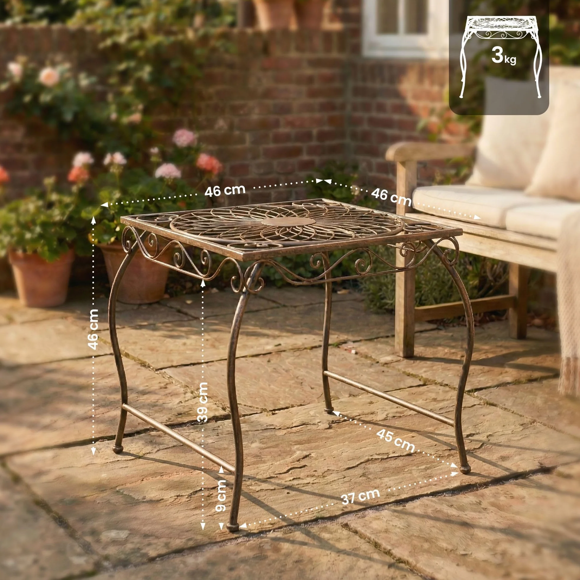 CLP Tavolino da Giardino in Ferro Zarina, Stile Liberty Romantico, Idrorepellente, Bronzo