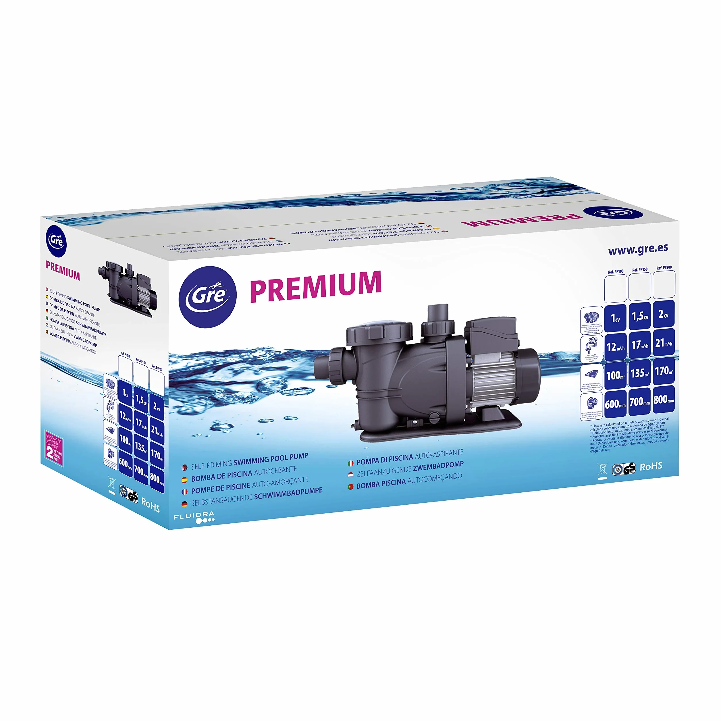 Gre PP102 - Pompa di filtrazione per piscina, 900 W, 20m3/h, fino a 100 m3, filtro 600 mm, conforme alla direttiva europea Eco-Design