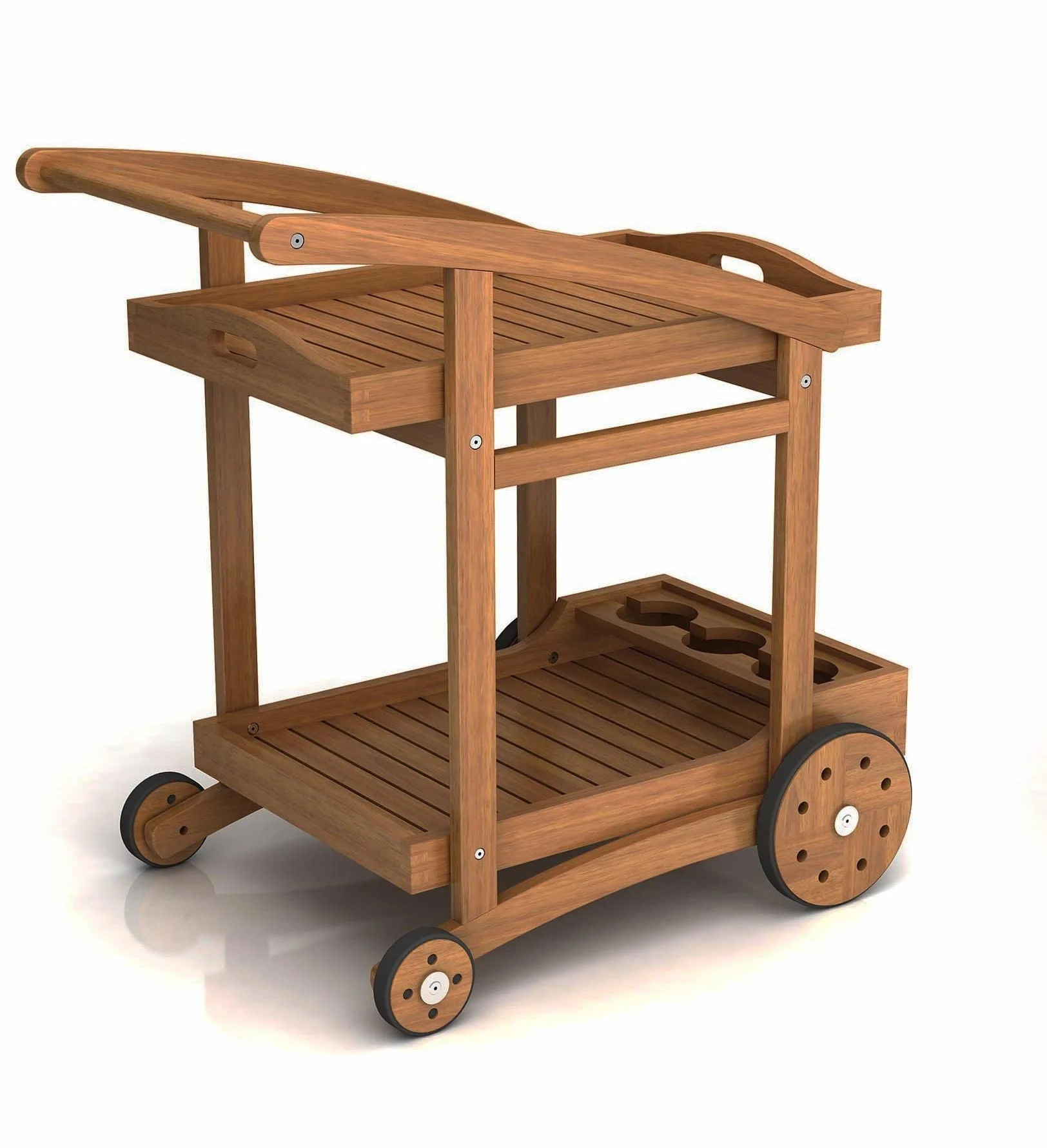 Carrello Portavivande in Legno Acacia Happy Tea con Vassoio Rimovibile e Ruote 85x57x85h cm
