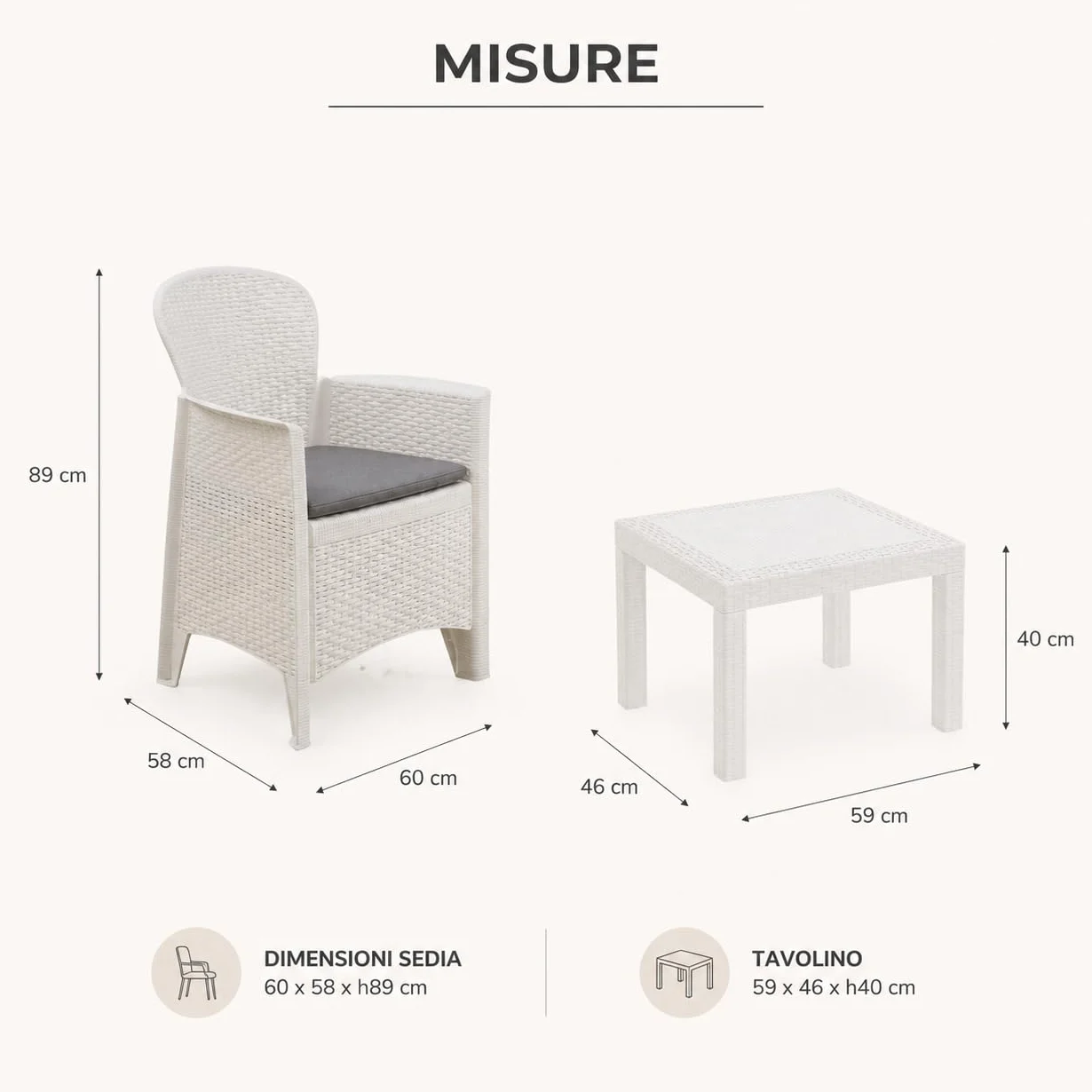 Salottino da Esterno 2 Posti Set da Giardino con Cuscini e Tavolino, Lounge Resistente alle Intemperie, Effetto Rattan Bianco 3 Pezzi