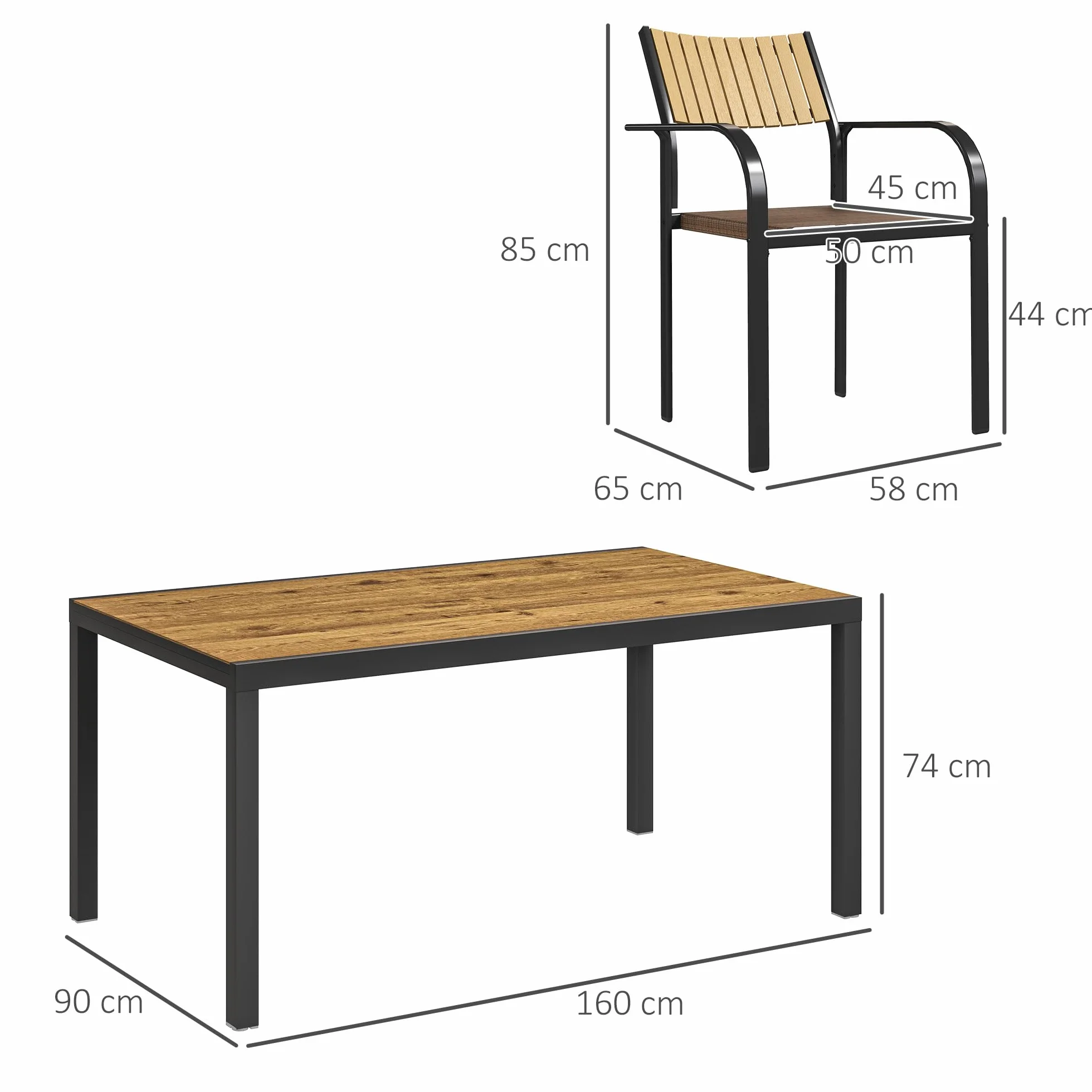 Outsunny Set Tavolo da Giardino Allungabile 7 Pezzi con Sedie Impilabili, Acciaio e Textilene, Marrone