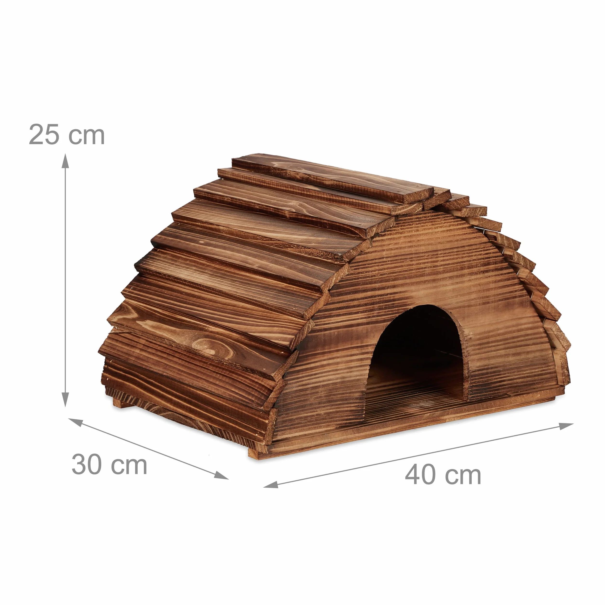 Relaxdays Casetta per Ricci, Legno Fiammato, Rifugio per Porcospini, Giardino, 25x40x30 cm, Tana con Pavimento, Marrone