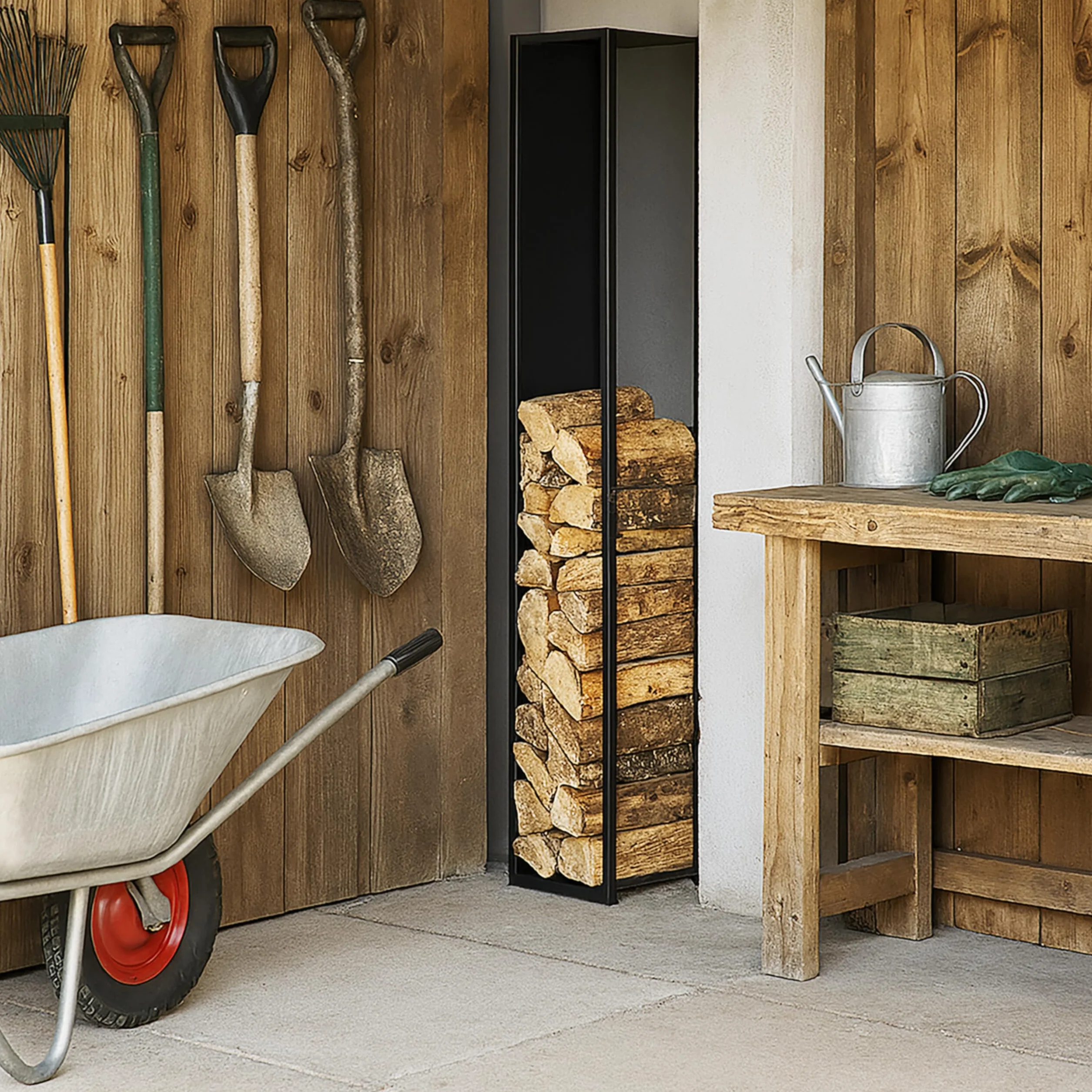Relaxdays Scaffale Portalegna da Interno in Acciaio 157x23,5x30 cm Nero