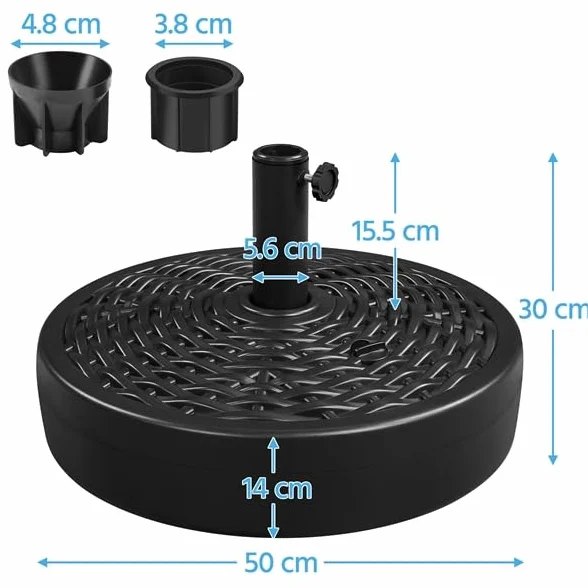 Yaheetech Base per Ombrellone da Giardino Riempibile 22L Ø38mm Ø48mm Nero