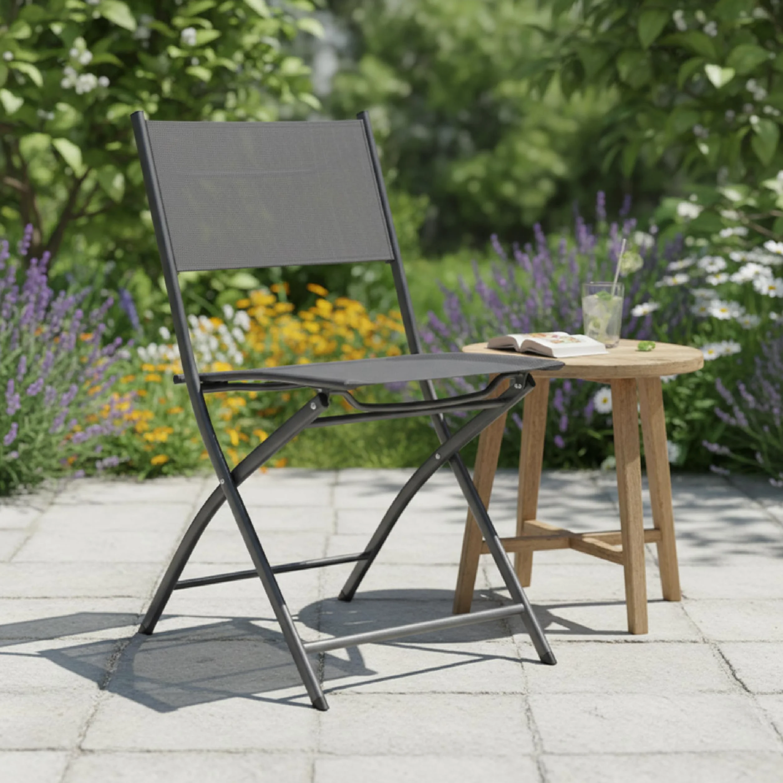 Baroni Home Set 4 Pieghevoli Sedie da Esterno, Sedie da Giardino Richiudibili Impermeabili, 45x45x80 cm Grigio