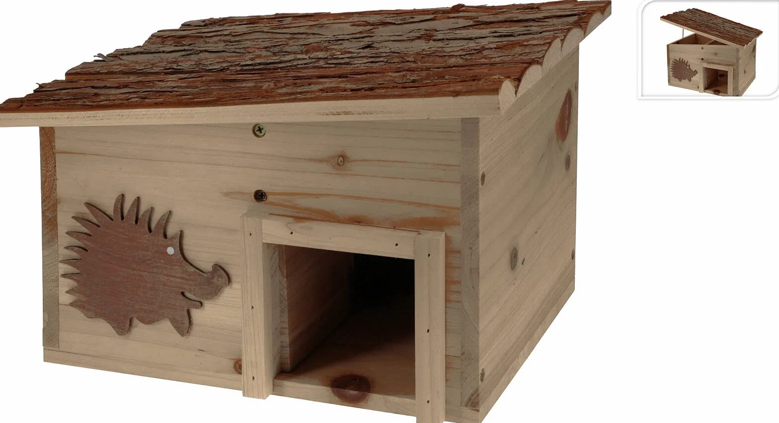 Hotel riccio in legno con tetto piatto, rettangolare, 34 x 28 cm, stabile e resistente alle intemperie, casetta per riccio