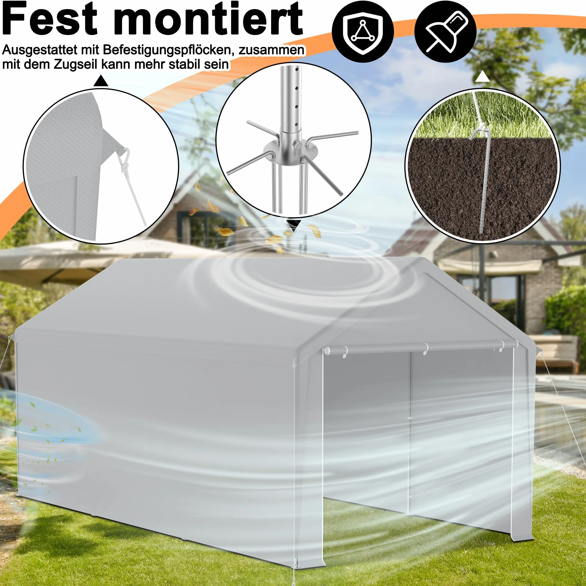FIVMEN Carport tenda da campeggio 3 x 6 m con pareti laterali rimovibili resistente all'inverno grigio