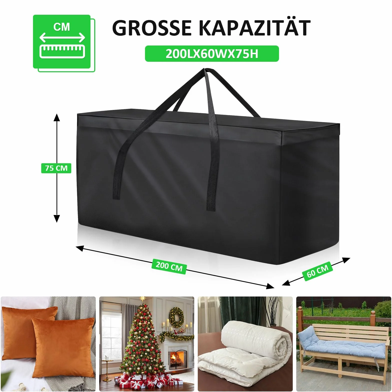 Borsa Albero Natale 600D Oxford Impermeabile Anti UV Custodia Cuscini Giardino 200x60x75 cm
