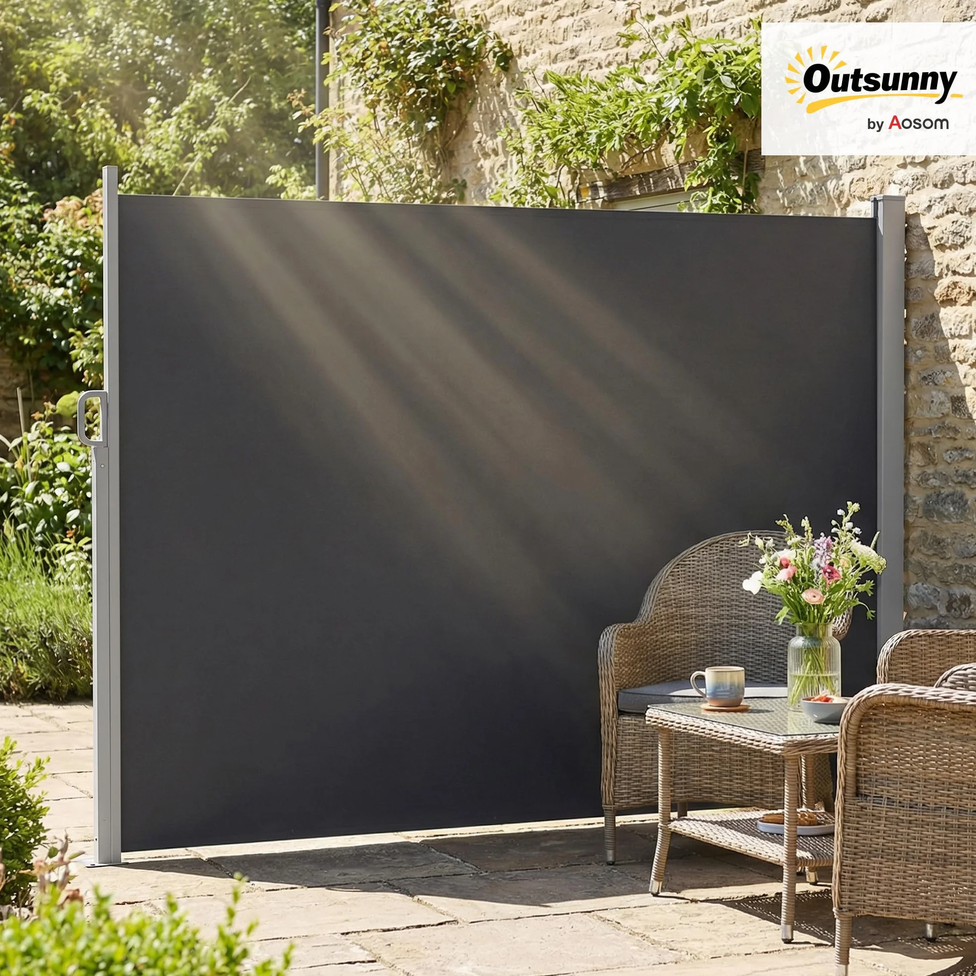 Outsunny Tenda Laterale Retrattile in Alluminio 420x185 cm Protezione UV50+ Idrorepellente Grigio Scuro