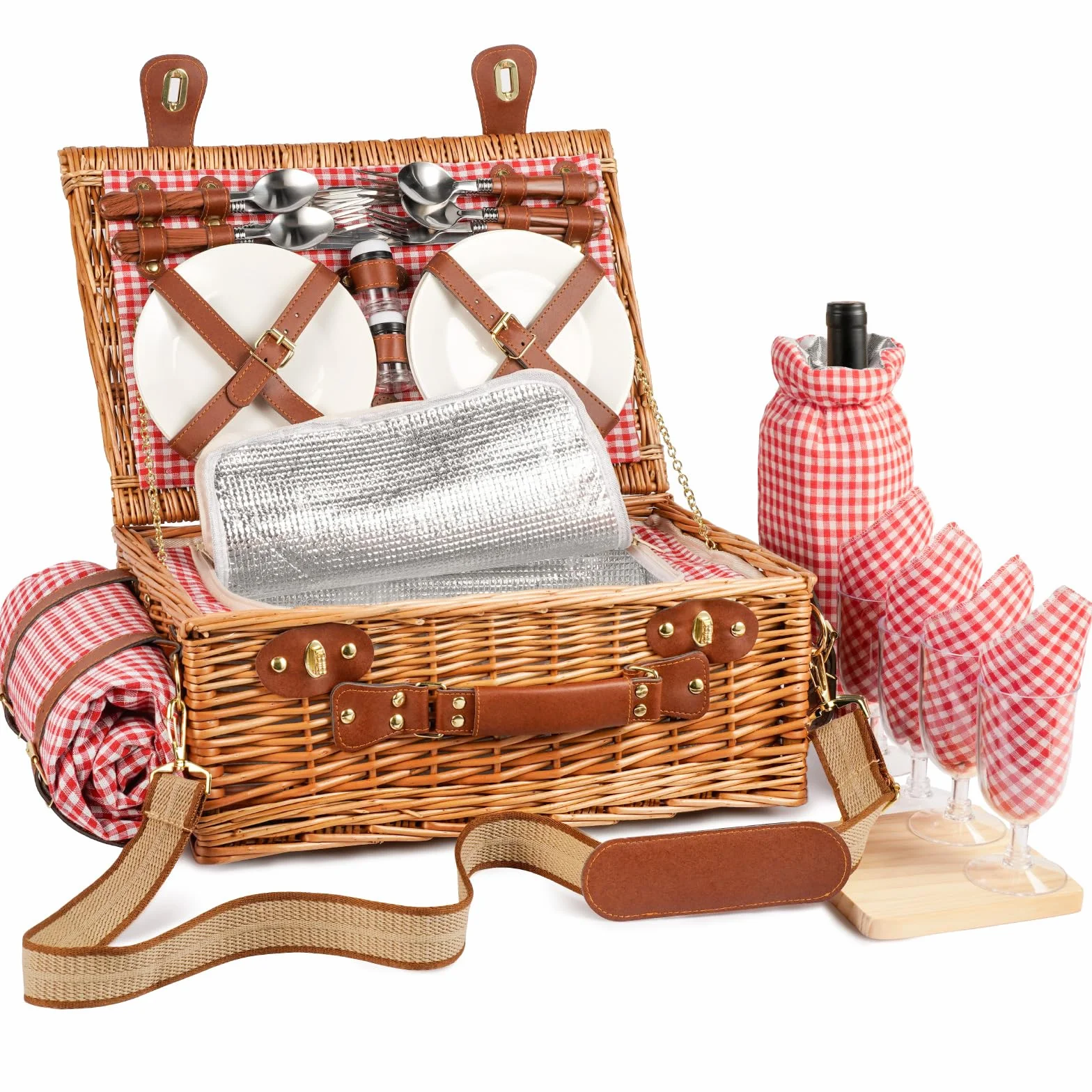 Set di cestini da picnic per 4 persone con scomparto refrigerante e coperta impermeabile