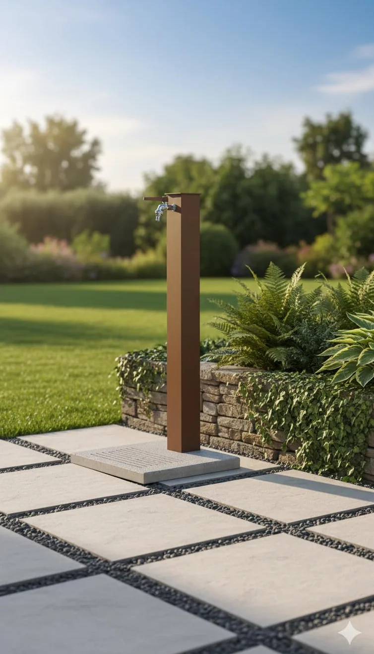 Fontana da Giardino con Rubinetto e Base in Cemento Belfer 42/QBM Ruggine