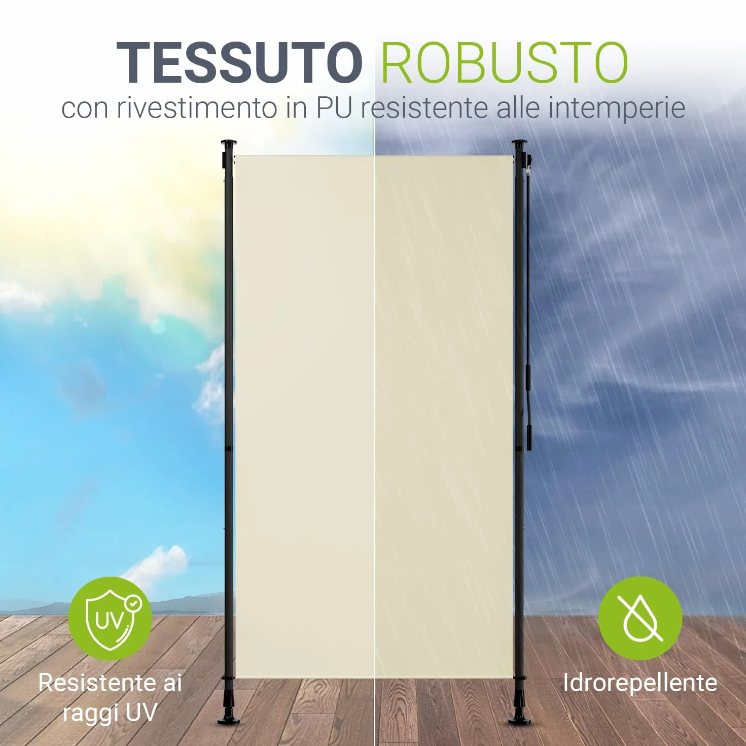 Juskys Tenda Verticale Barbados 100x310 cm - Tenda a pinza estensibile, protezione solare, resistente UV, idrorepellente Beige