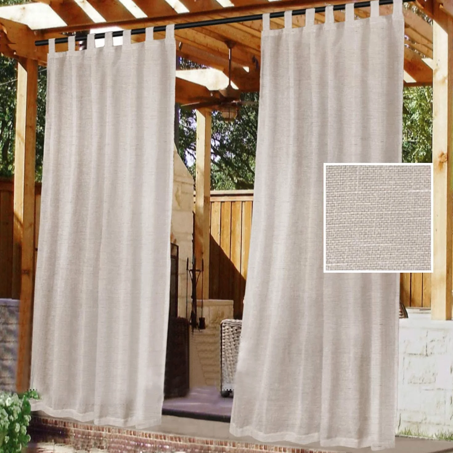 Tenda esterna per patio, parte superiore della linguetta appiccicosa rimovibile per una sospensione facile e non scivolosa, ponte esterno impermeabile bianco, 2 pannelli (2 x 132 x 213 cm,