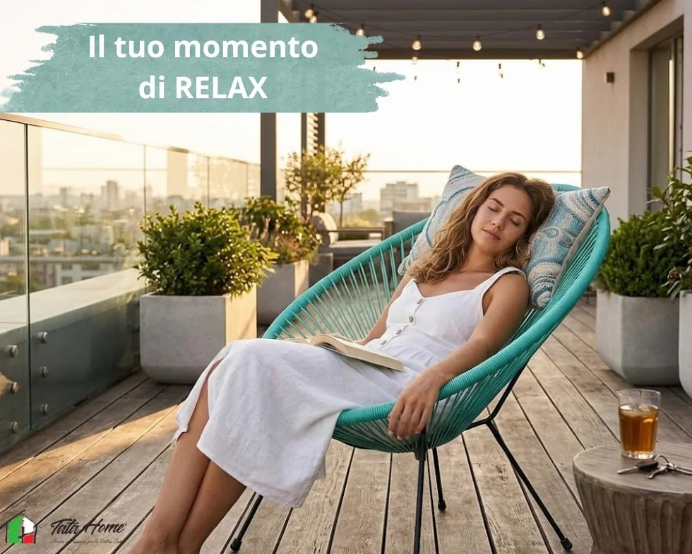 Tata Home Poltrona Relax da Giardino Mod. String Bianco Telaio in Acciaio
