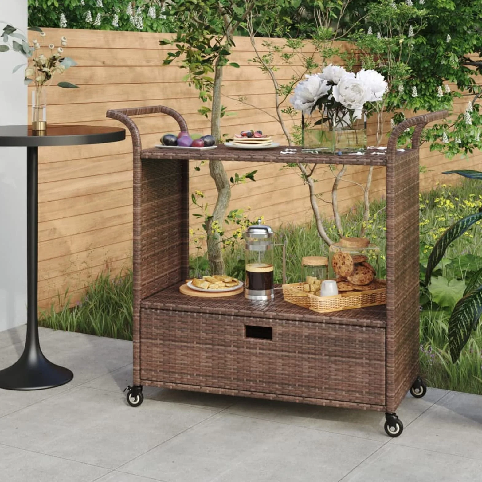Rantry Carrello da Bar in Polyrattan Marrone 100x45x97 cm Mobili da Giardino Set
