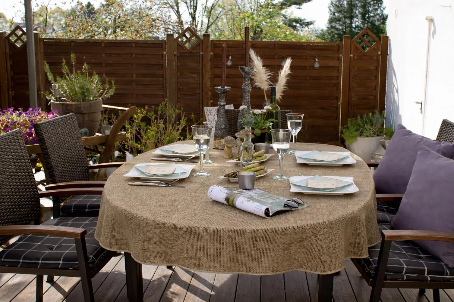 Tovaglia da Giardino 160x220 cm Copritavolo Outdoor ovale antiscivolo resistente alle intemperie - Cappuccino