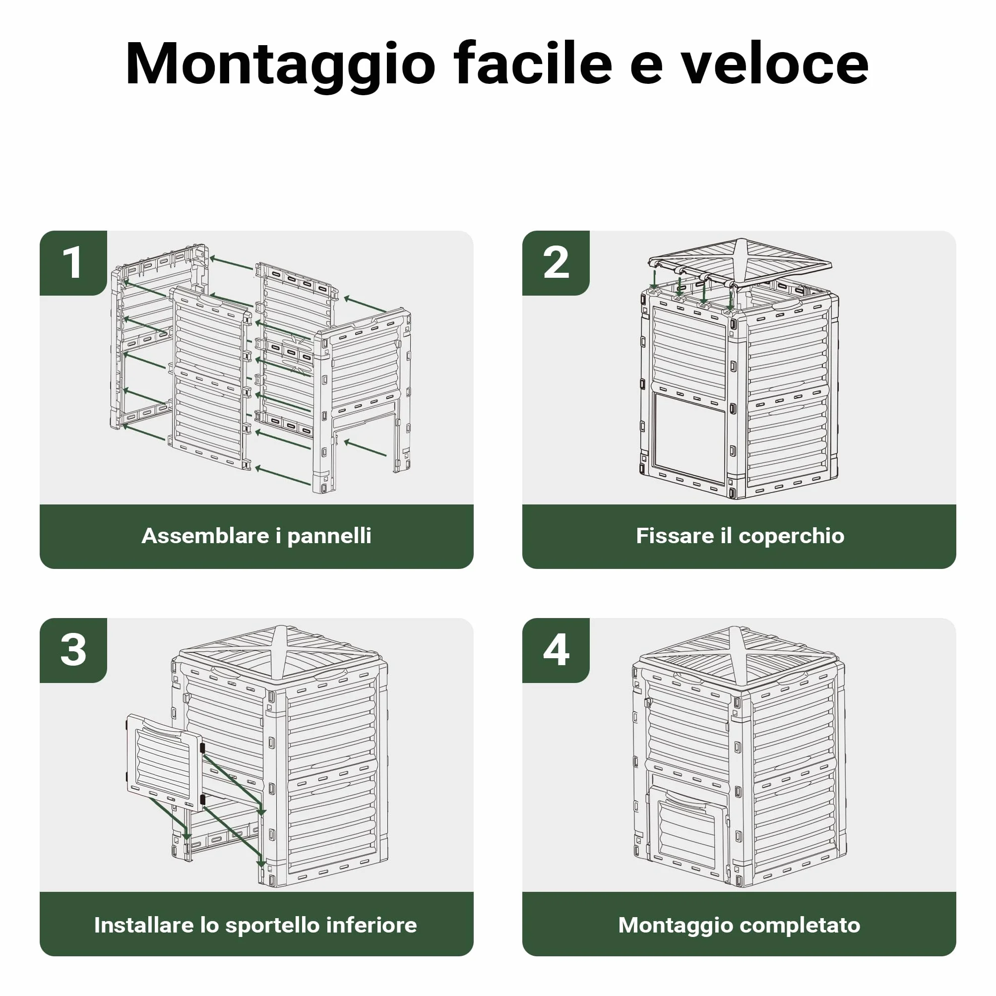 Wiltec Compostiera da 300 litri 61 x 61 x 82 cm, plastica giardino con coperchio e sportello