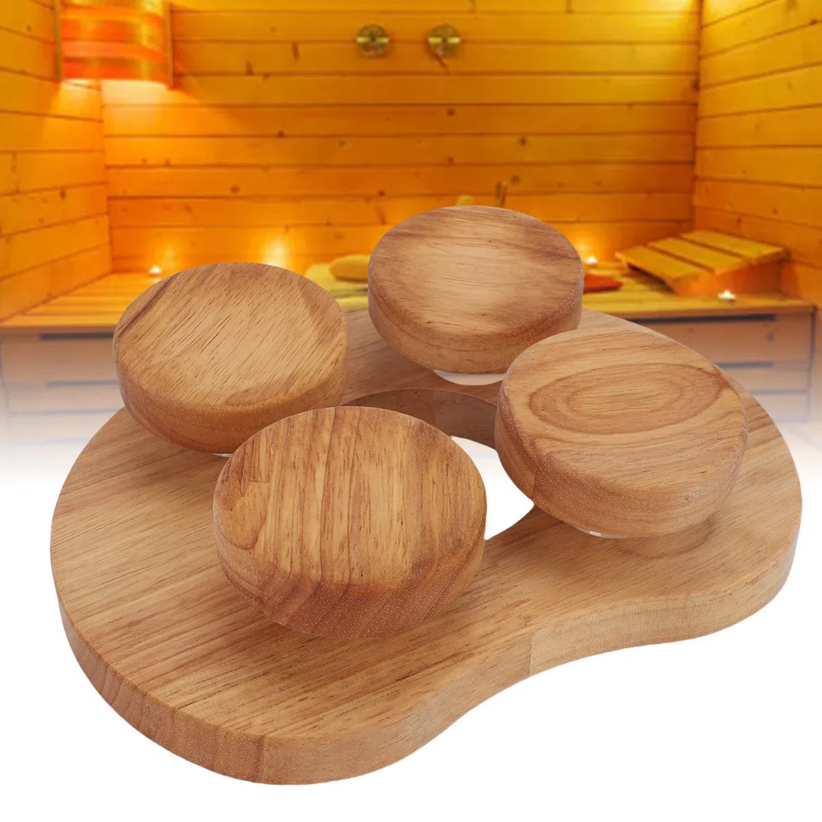 Poggiatesta per Sauna in Legno con Disco Girevole, Cuscino Ergonomico per Collo e Spalla